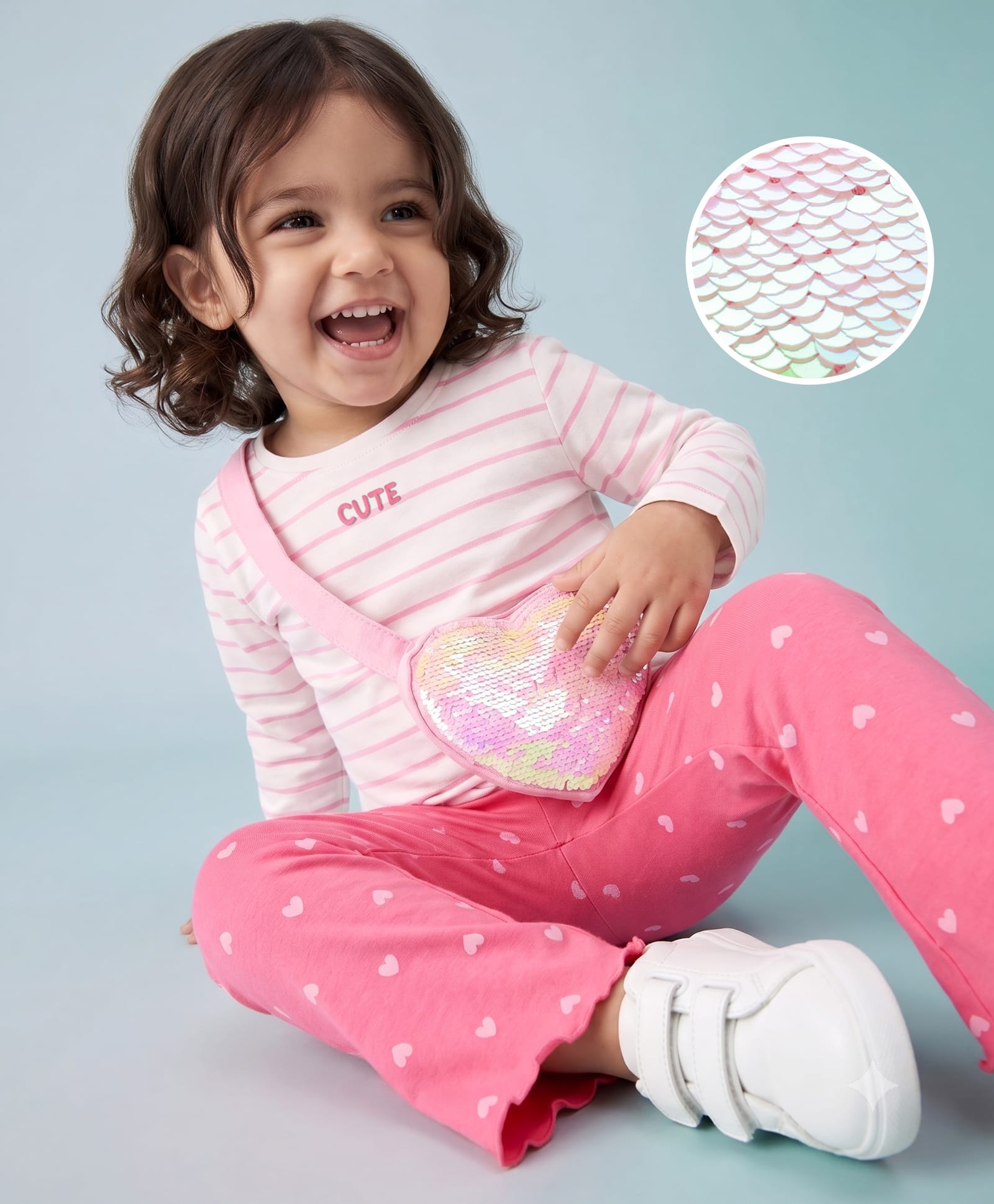 Babyhug Single Jersey Knit Full Sleeves Top & Pant Set With Attached Sequinned Pouch Stripes & Heart Print - Pink-picture-16