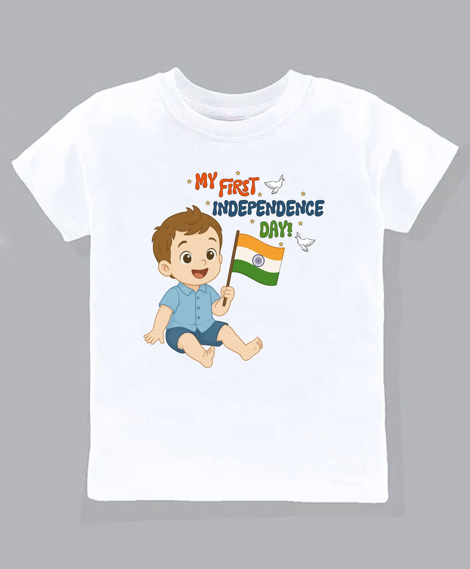 KNITROOT Cotton Lycra Knit Independence Day Theme Half Sleeves My First Independence Day Text Printed Tee - White-picture-14