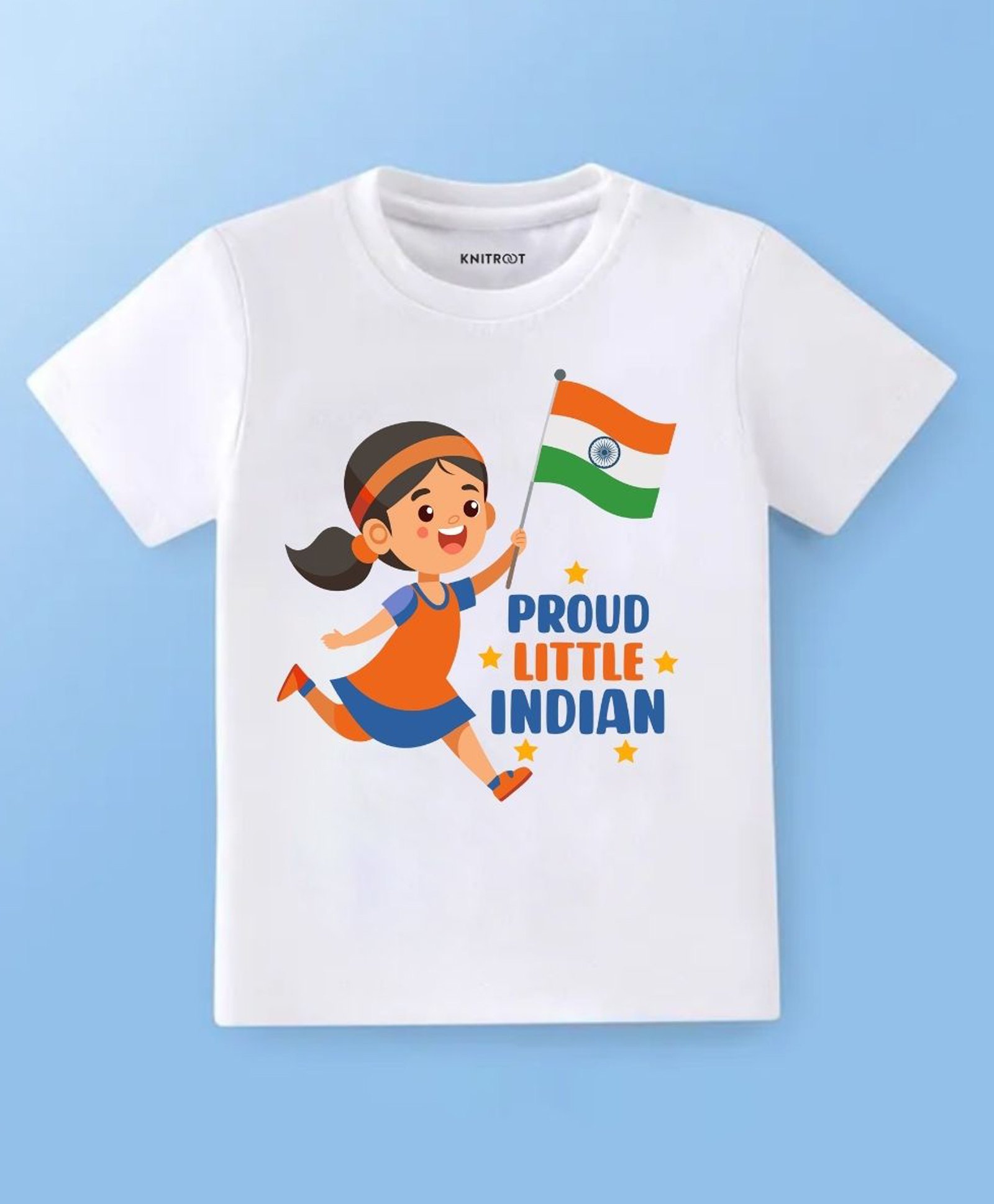 KNITROOT Cotton Lycra Knit Independence Day Theme Half Sleeves Proud Little Indian Text Printed Tee - White-image-48