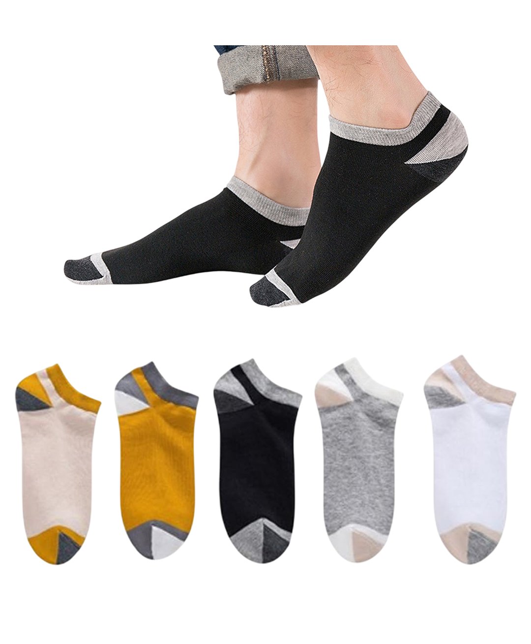 MOMISY Cotton Blend Pack Of 5 Colour Blocked Socks - Multi Colour-image-19