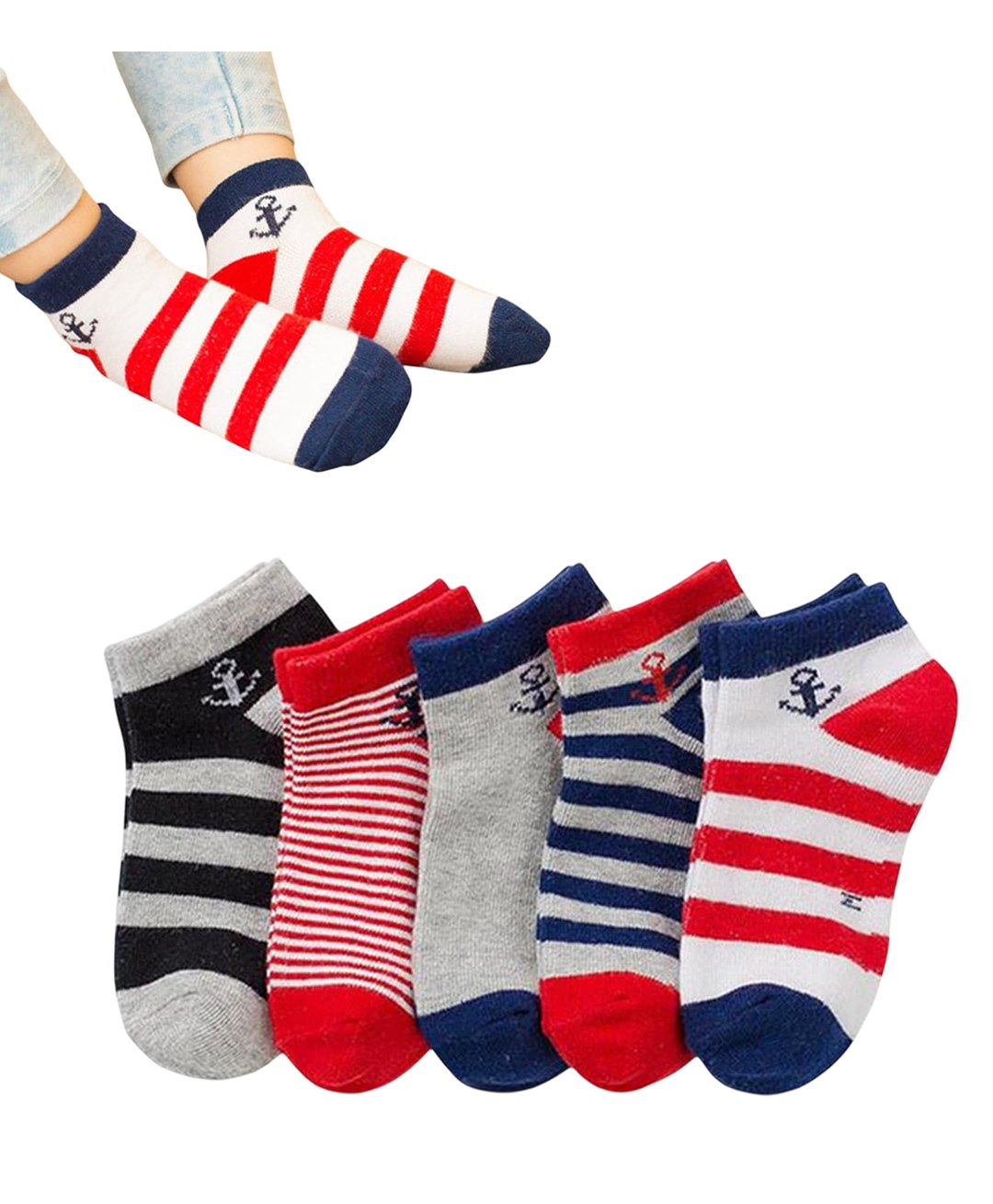 MOMISY Cotton Blend Pack of 5 Striped Socks - Multi Colour-image-22
