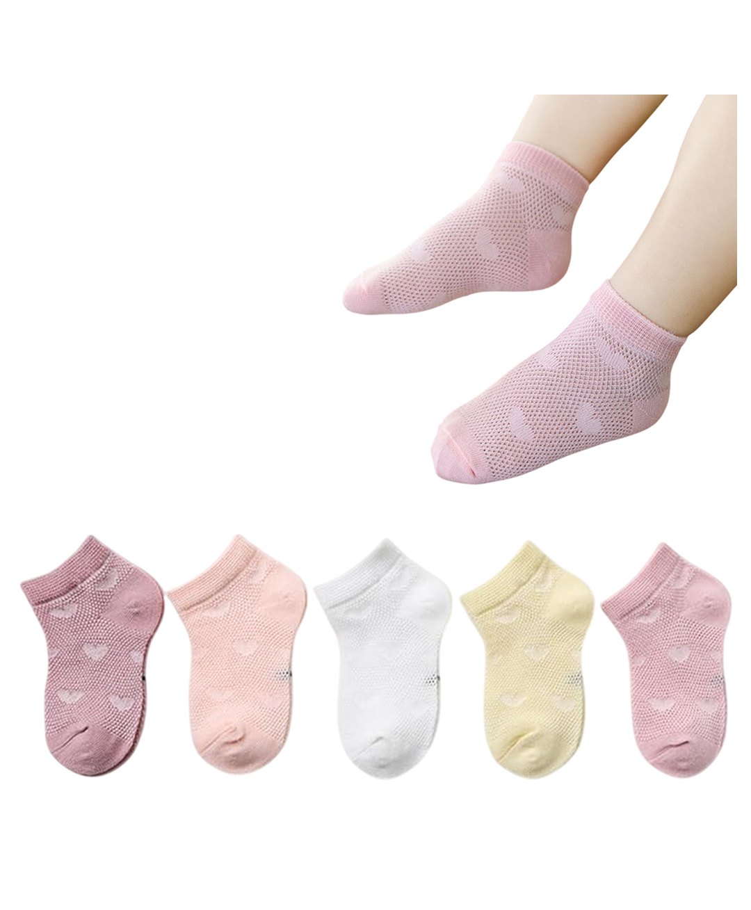 MOMISY Cotton Blend Pack Of 5 Hearts Designed Tube Socks - Multi Colour-image-30
