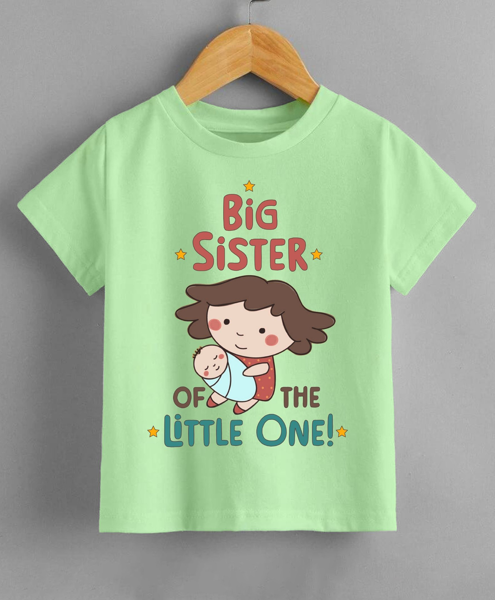 KNITROOT Cotton Lycra Knit Raksha Bandhan Theme Half Sleeves Big Sister Of The Little One Text Printed Tee - Green-picture-12