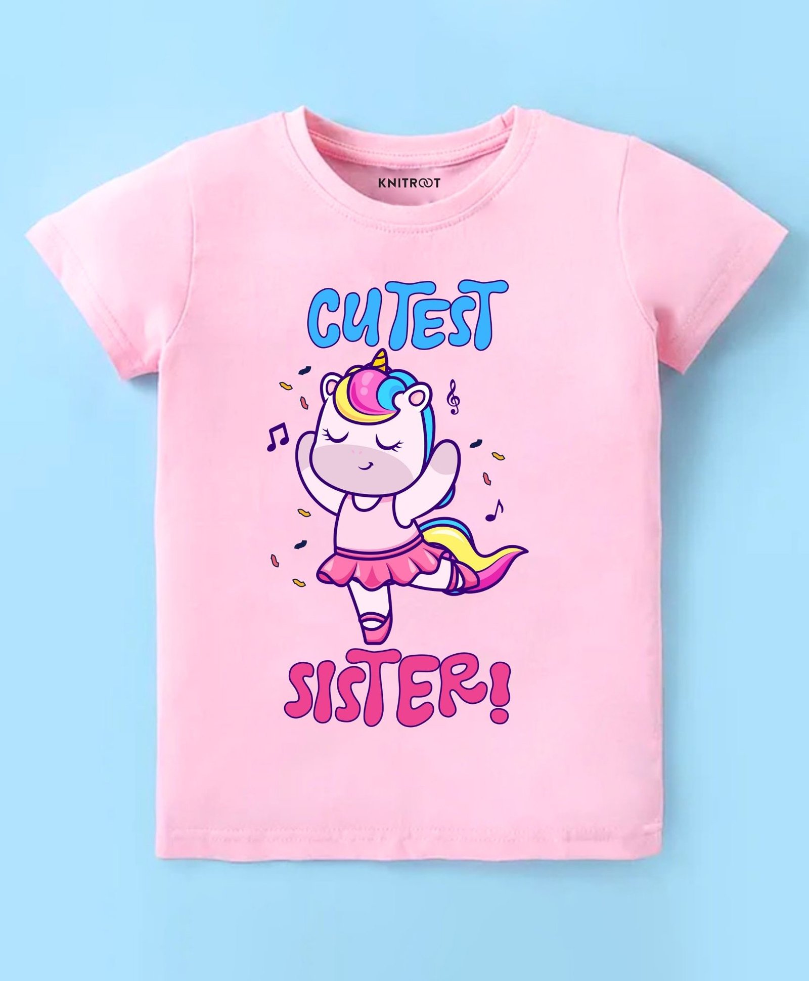 KNITROOT Cotton Lycra Knit Raksha Bandhan Theme Half Sleeves Cutest Sister Text Printed Tee - Pink-image-33
