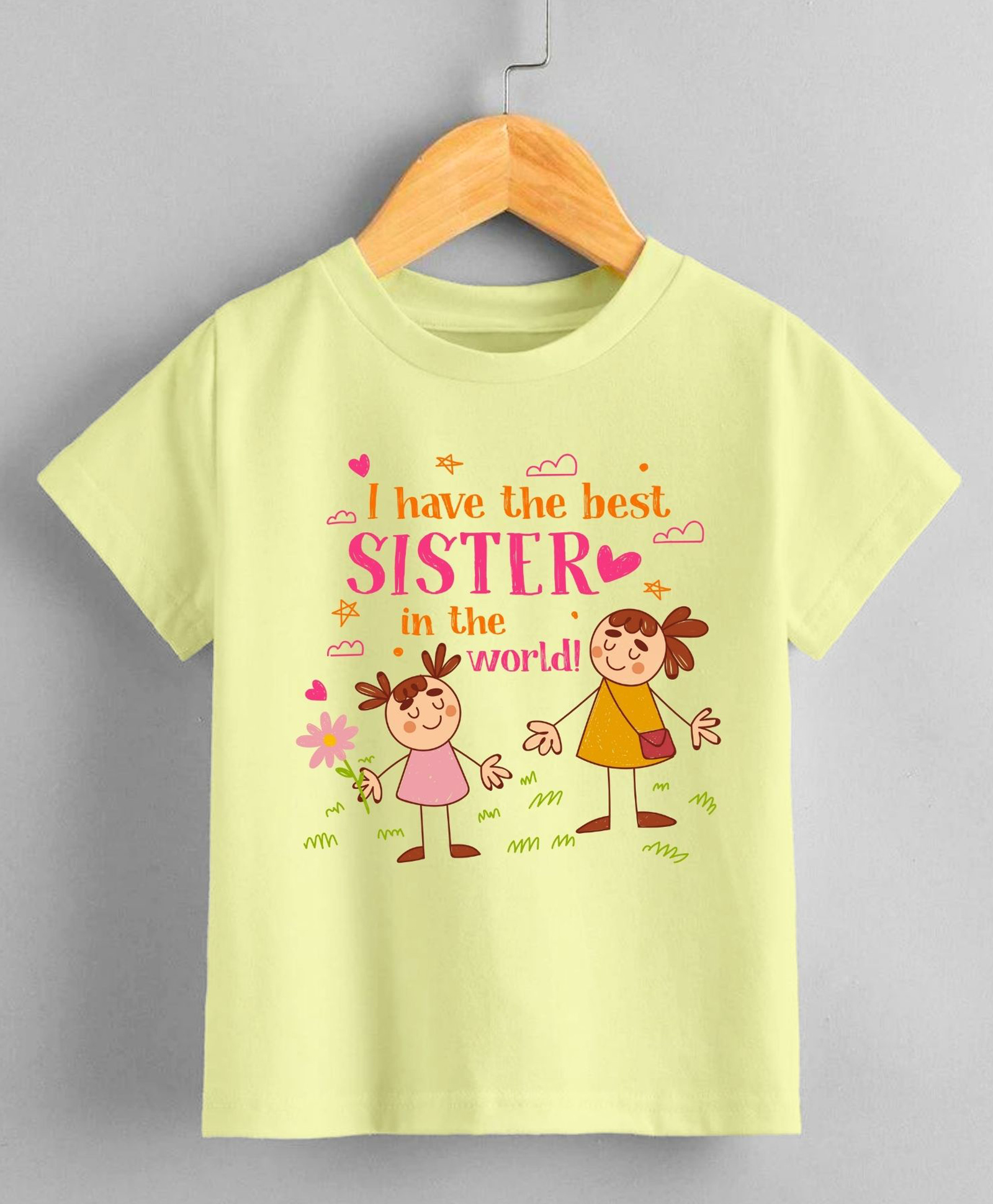 KNITROOT Cotton Lycra Knit Raksha Bandhan Theme Half Sleeves I Have The Best Sister In The World Text Printed Tee - Yellow-picture-18