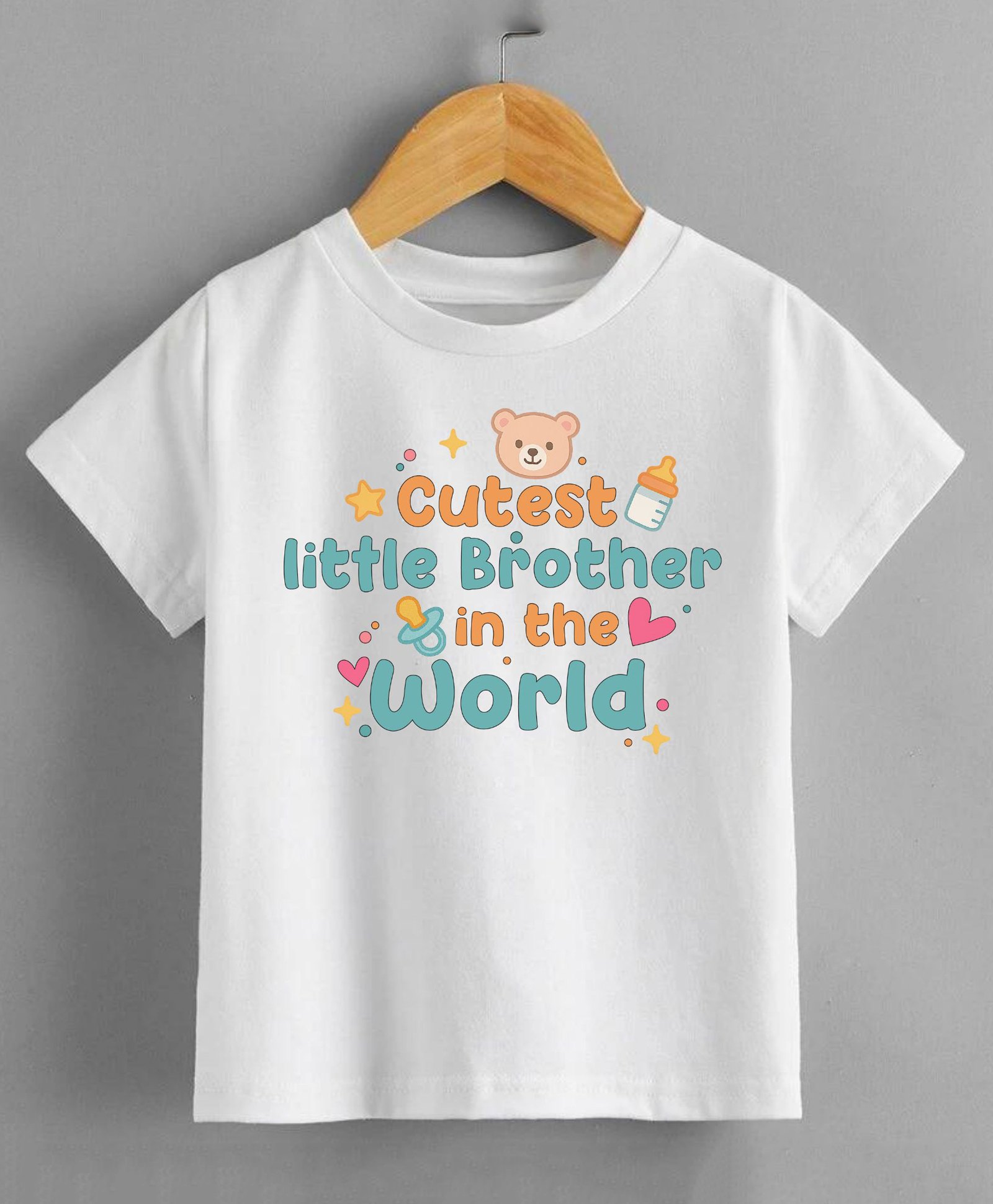 KNITROOT Cotton Knit Raksha Bandhan Theme Half Sleeves Cutest Little Brother In The World Text Printed Tee - White-image-20