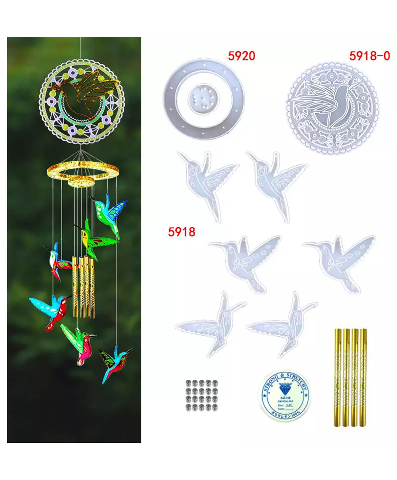 iKalaa Resin Molds, Wind Chimes Resin Molds Silicone, Hummingbird design for Art Crafts Bell keychain Earring Pendent Jewellery Home Garden Outdoor Decoration, Bird-image-7
