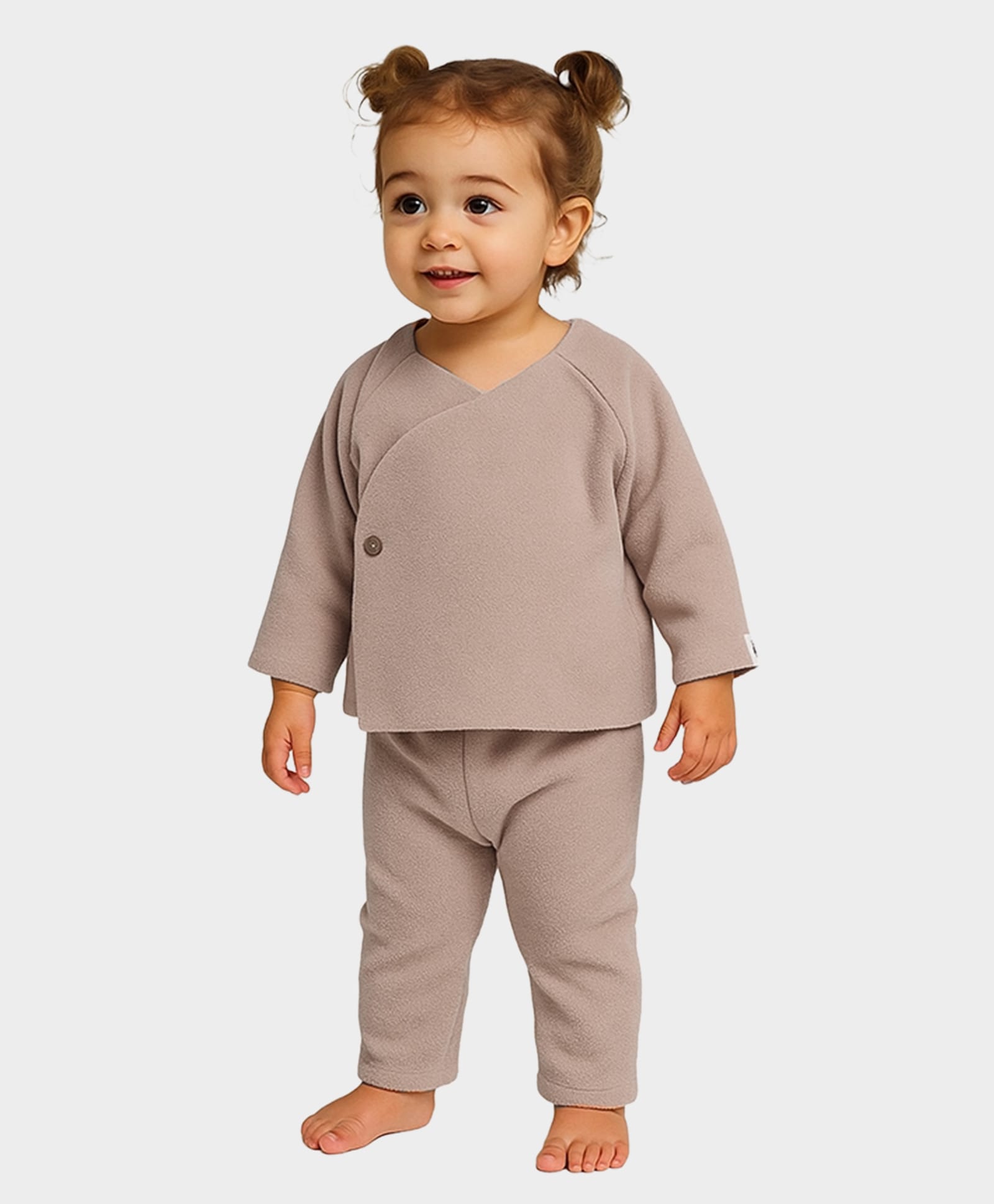 Mi Arcus Knit Full Sleeves Solid Wrapover Style Tee & Pajama Set - Light Peach-image-6