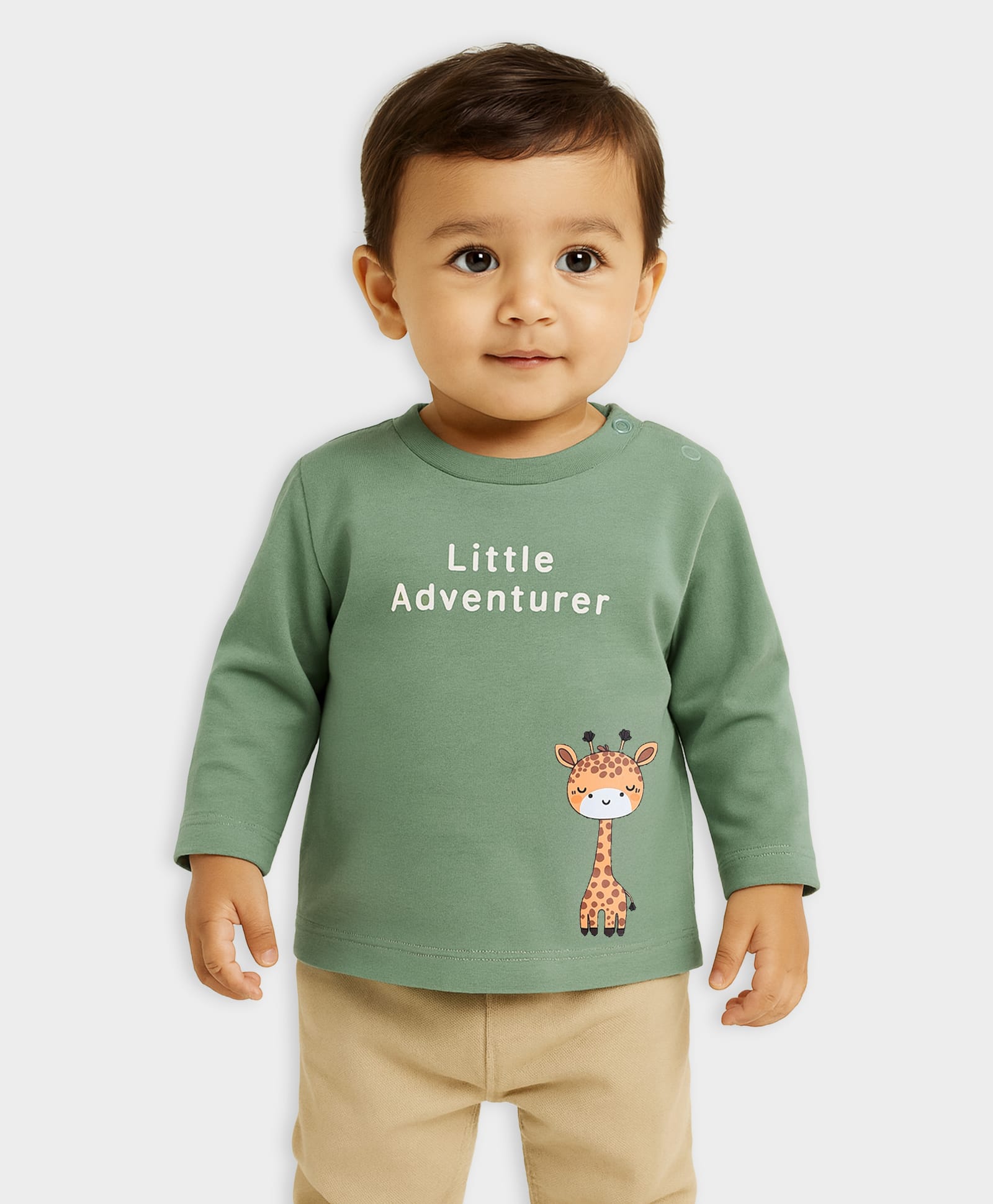 Mi Arcus 100% Cotton Knit Full Sleeves Little Adventurer Text Printed Tee - Green-picture-31