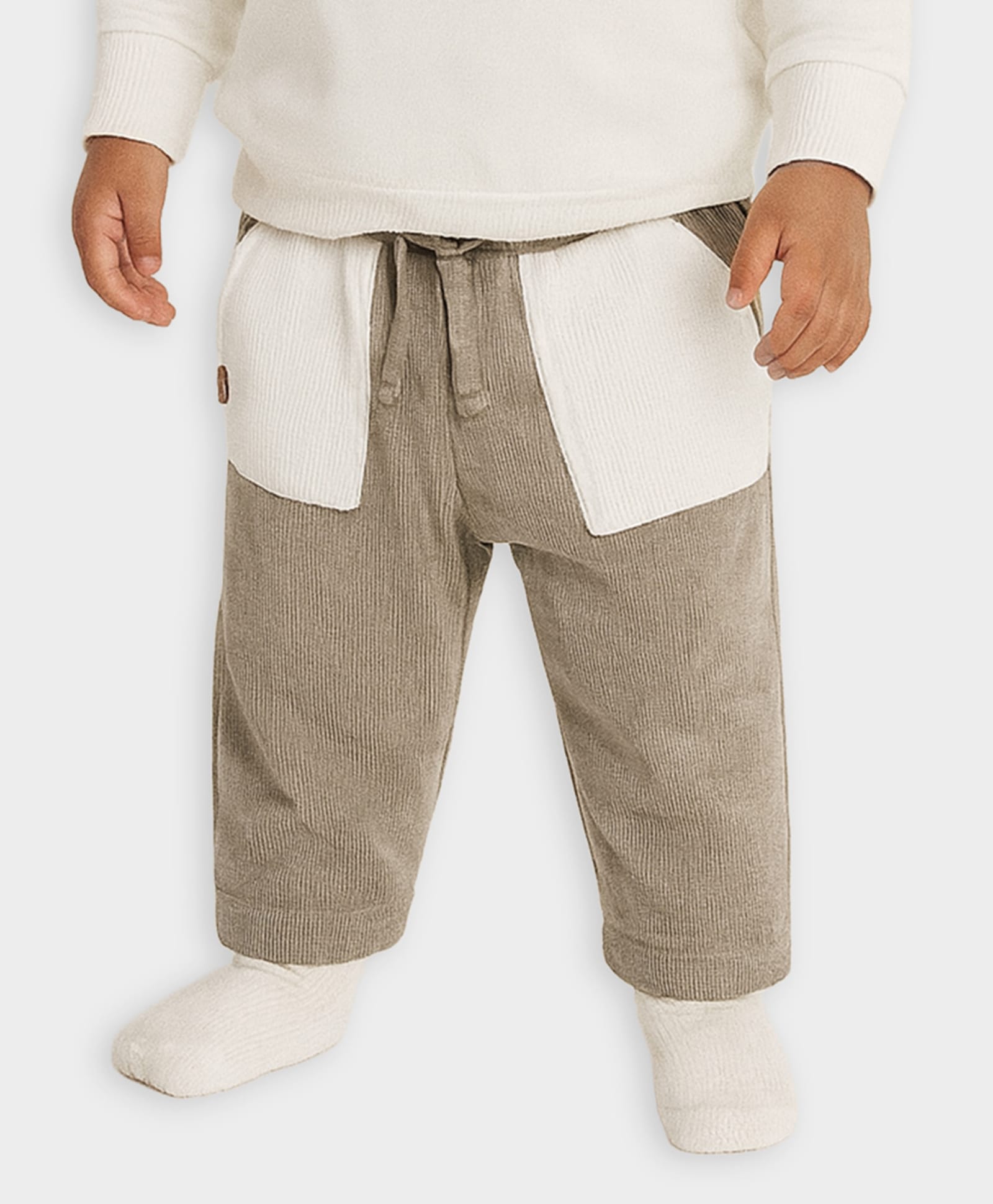 Mi Arcus Knit Solid Corduroy Pant With Contrast Pockets - Beige-picture-40