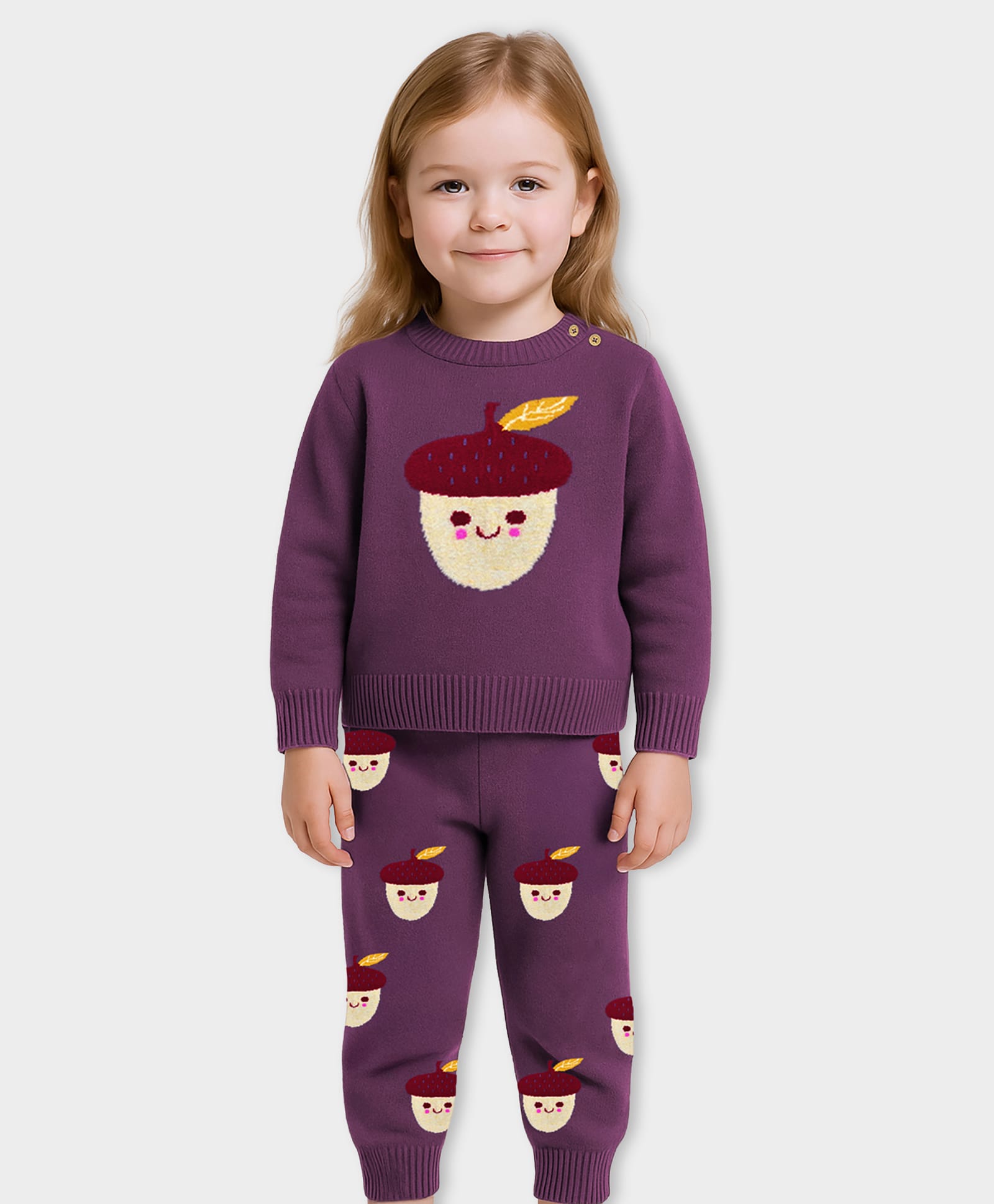 MI Arcus Knit Full Sleeves Acorn Designed Sweater & Joggers Set - Purple-image-44