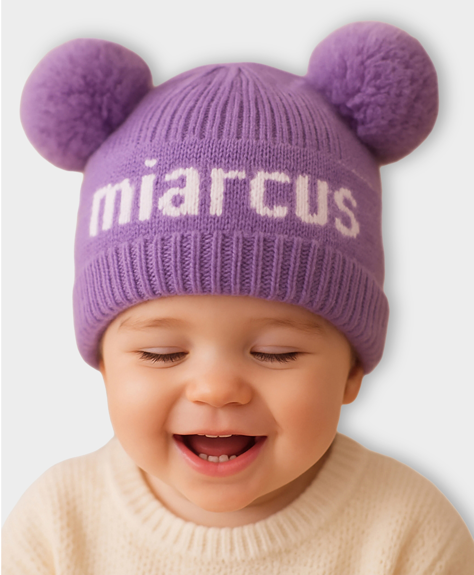 Mi Arcus 100% Cotton Knit Brand Name & Pom Pom Detailed Cap - Purple-image-46