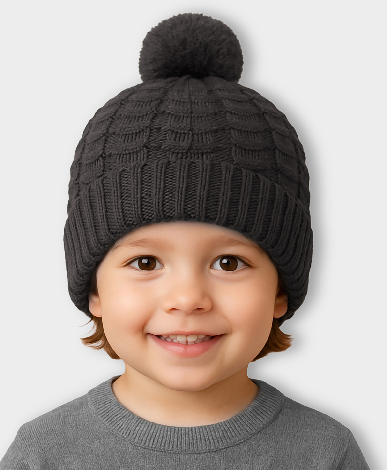 Mi Arcus 100% Cotton Knit Pom Pom Detailed Cap - Dark Grey-image-43