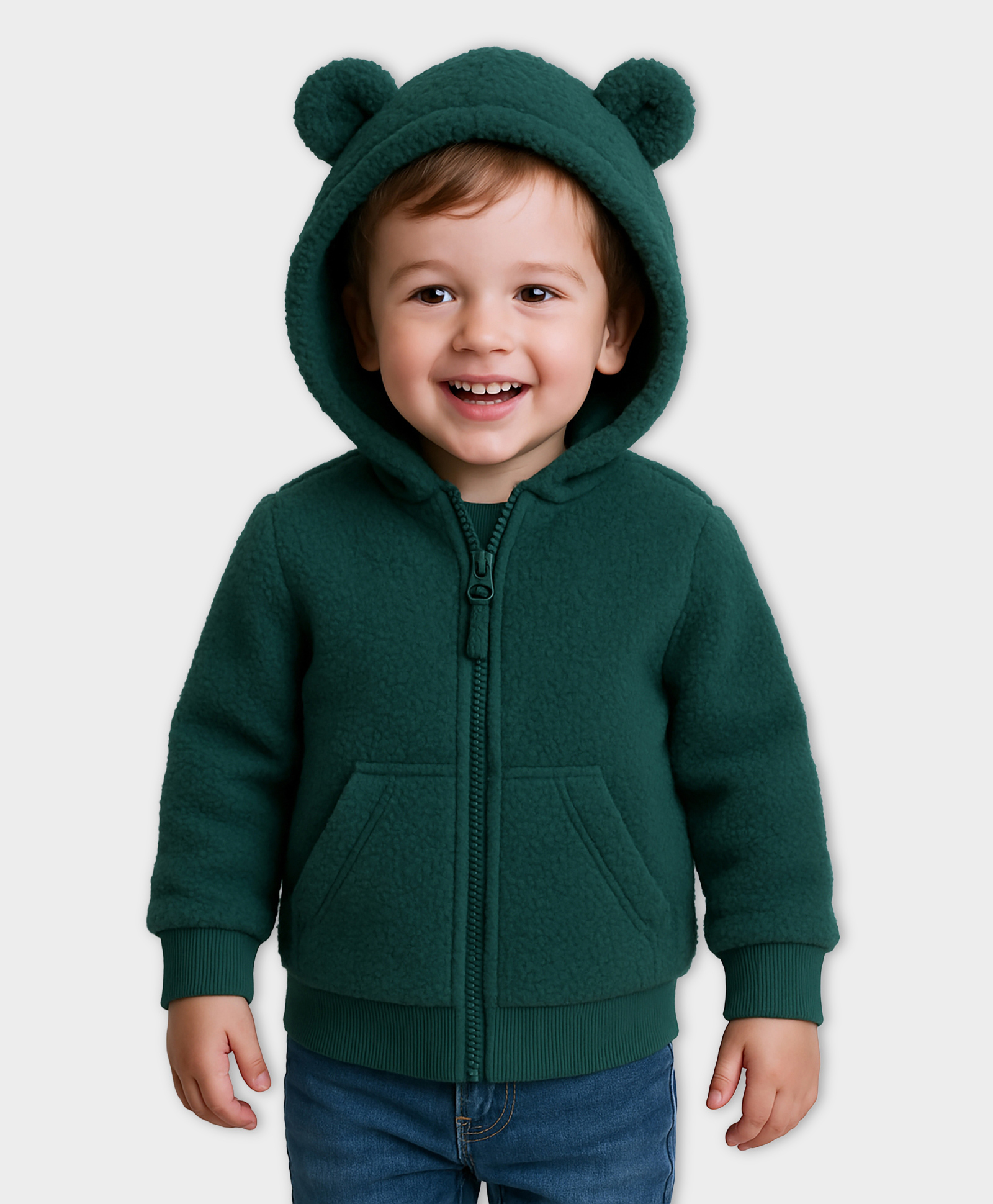 Mi Acus Knit Full Sleeves Animal Ears Designed Hooded Jacket - Green-image-17
