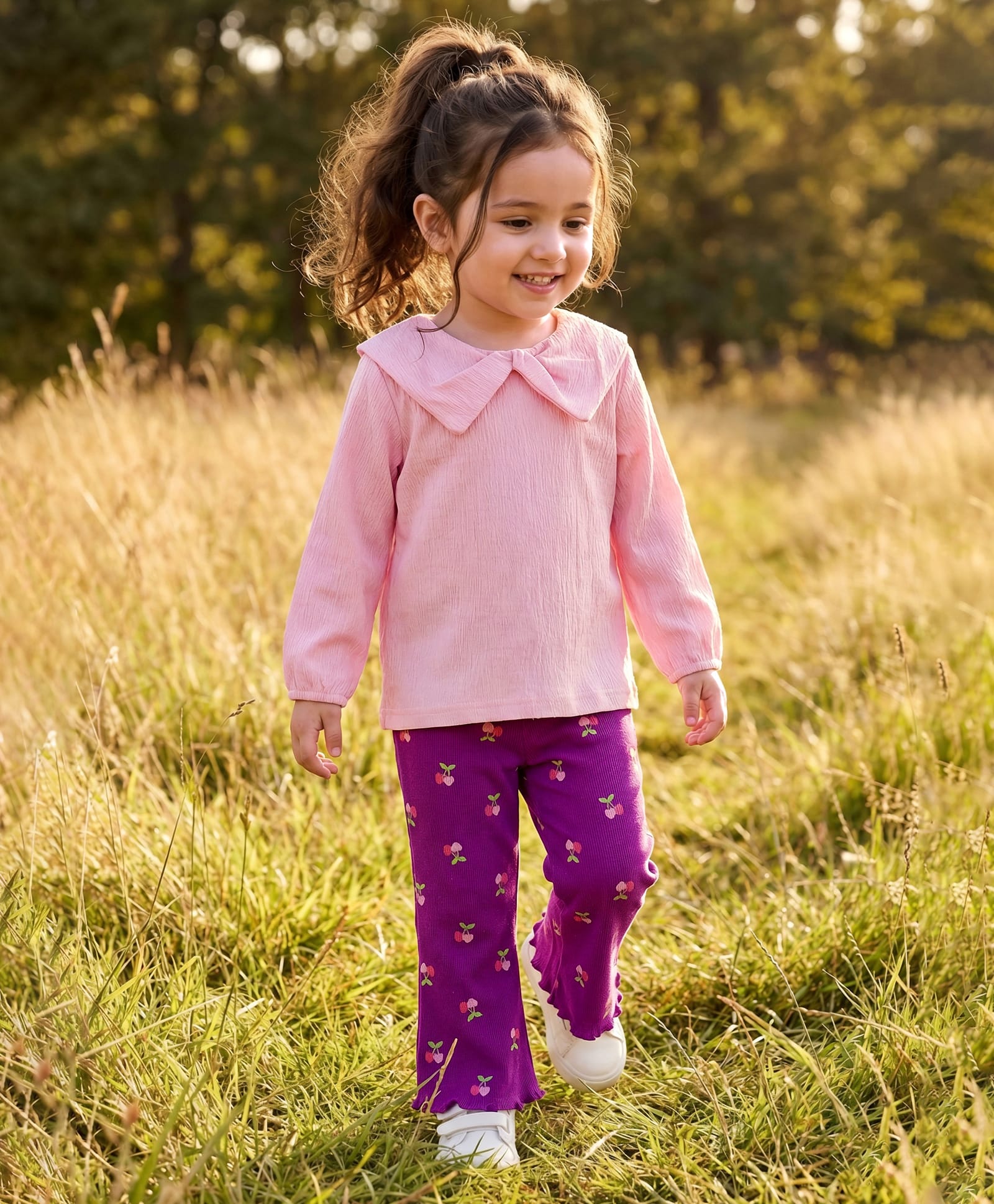 Babyhug Single Jersey Knit Full Sleeves Top & Pant with Heart Print - Pink & Purple-picture-13