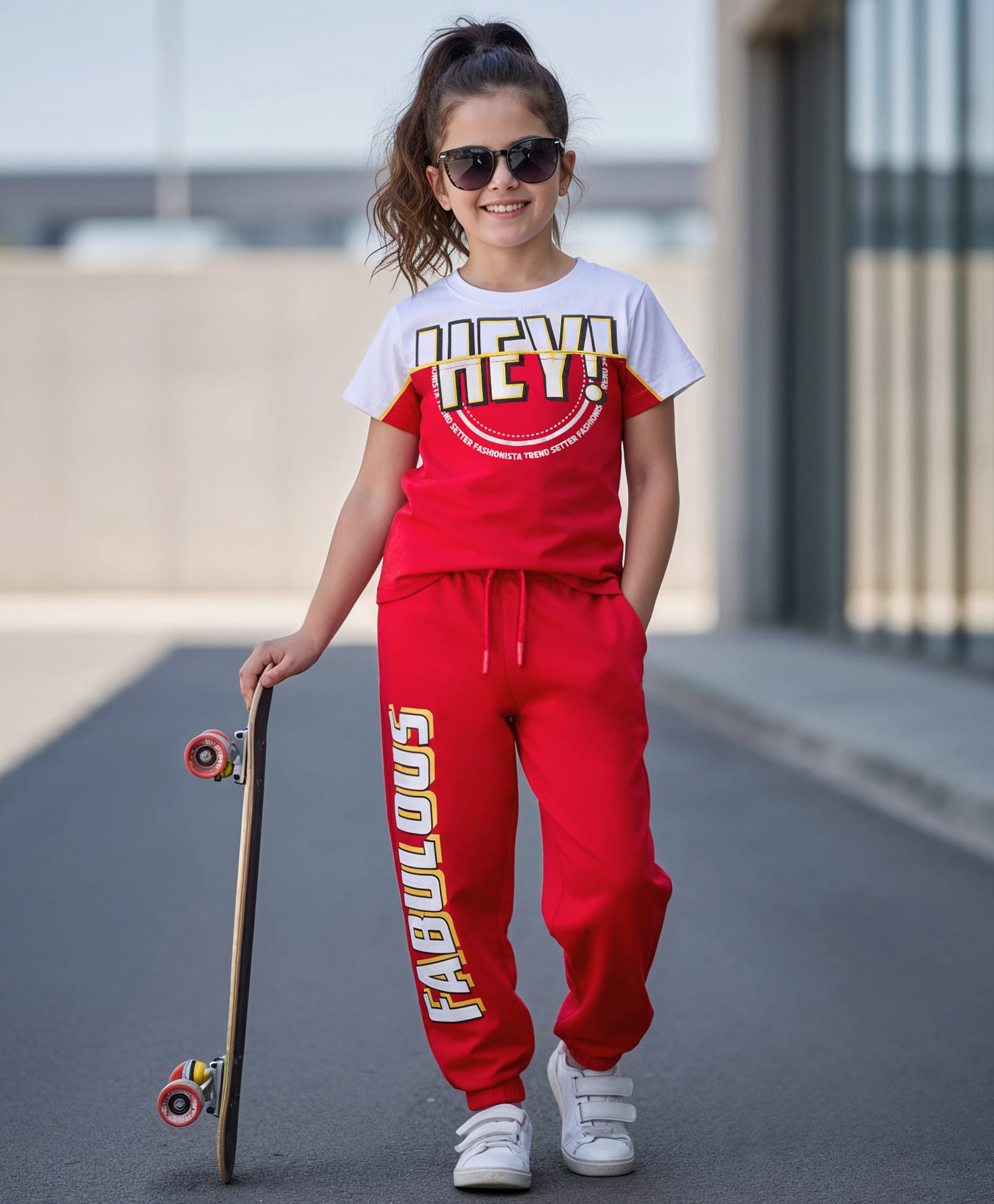OLLINGTON ST. Cotton Half Sleeves Top & Knit Joggers - Multicolor & Red-image-22