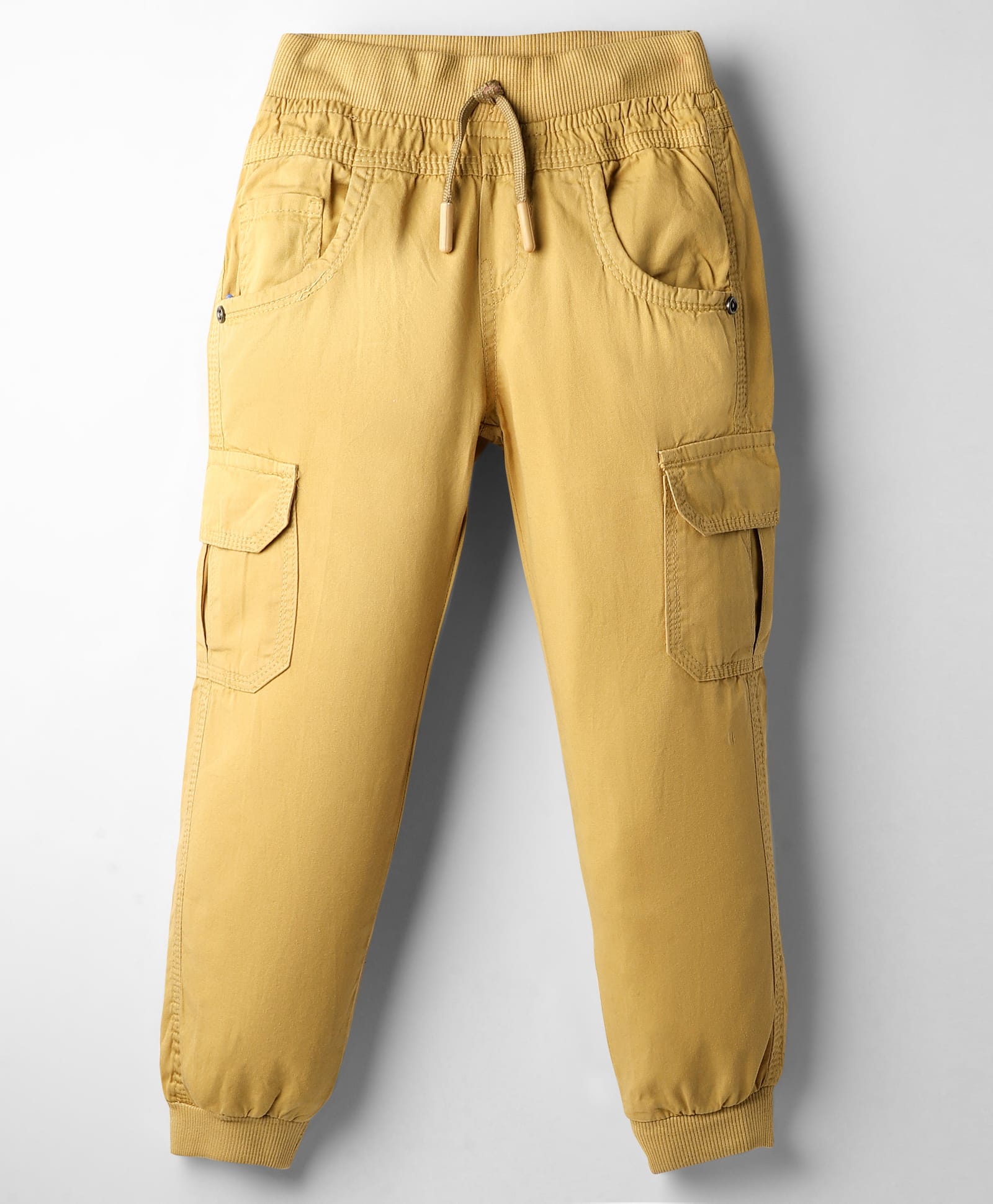 Olio Kids Cotton Woven Full Length Solid Lounge Pants With Pockets - Mustard-picture-25