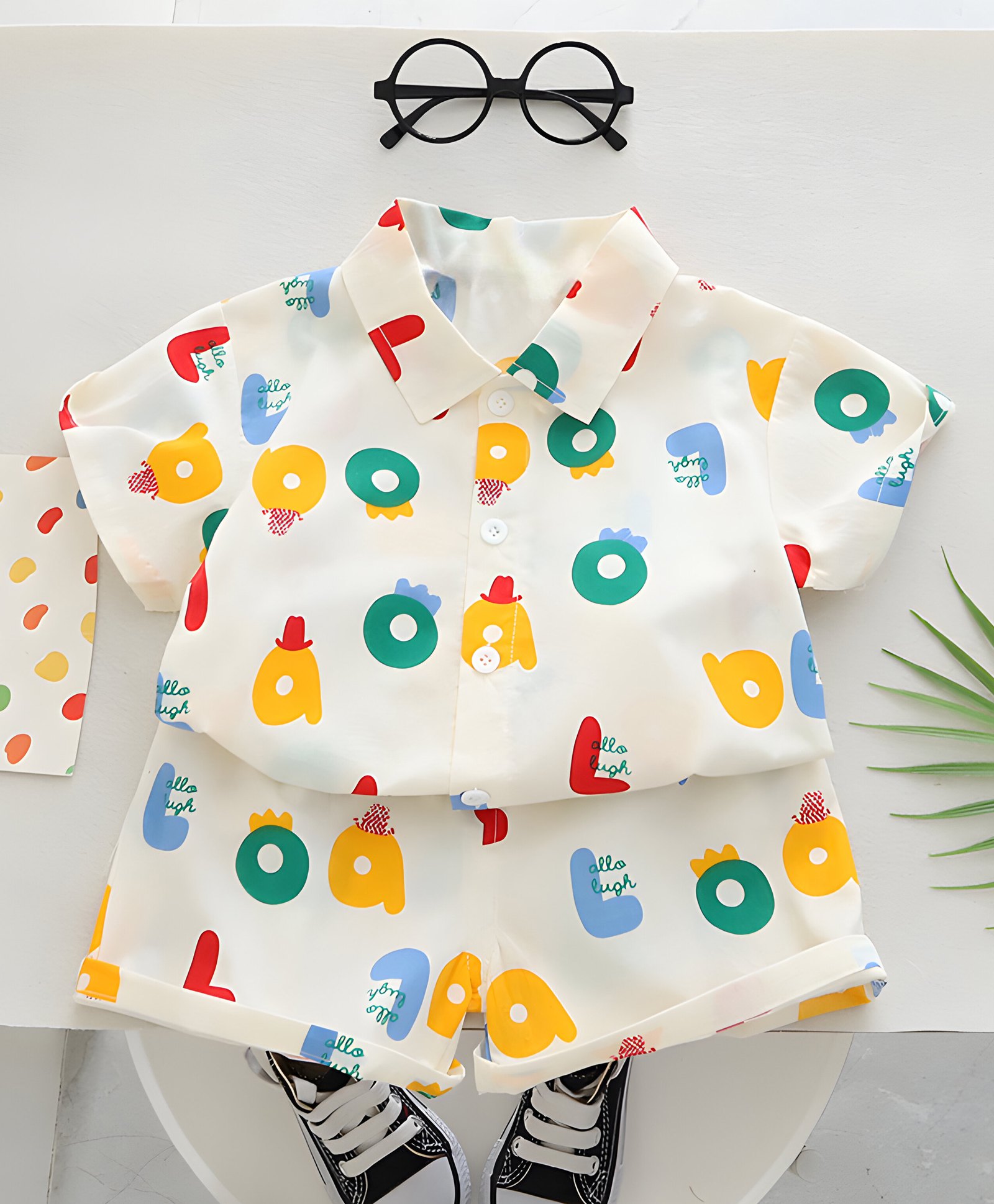 Googo Gaaga Cotton Woven Half Sleeves Alphabets Printed Shirt & Coordinating Shorts Set - White-picture-22