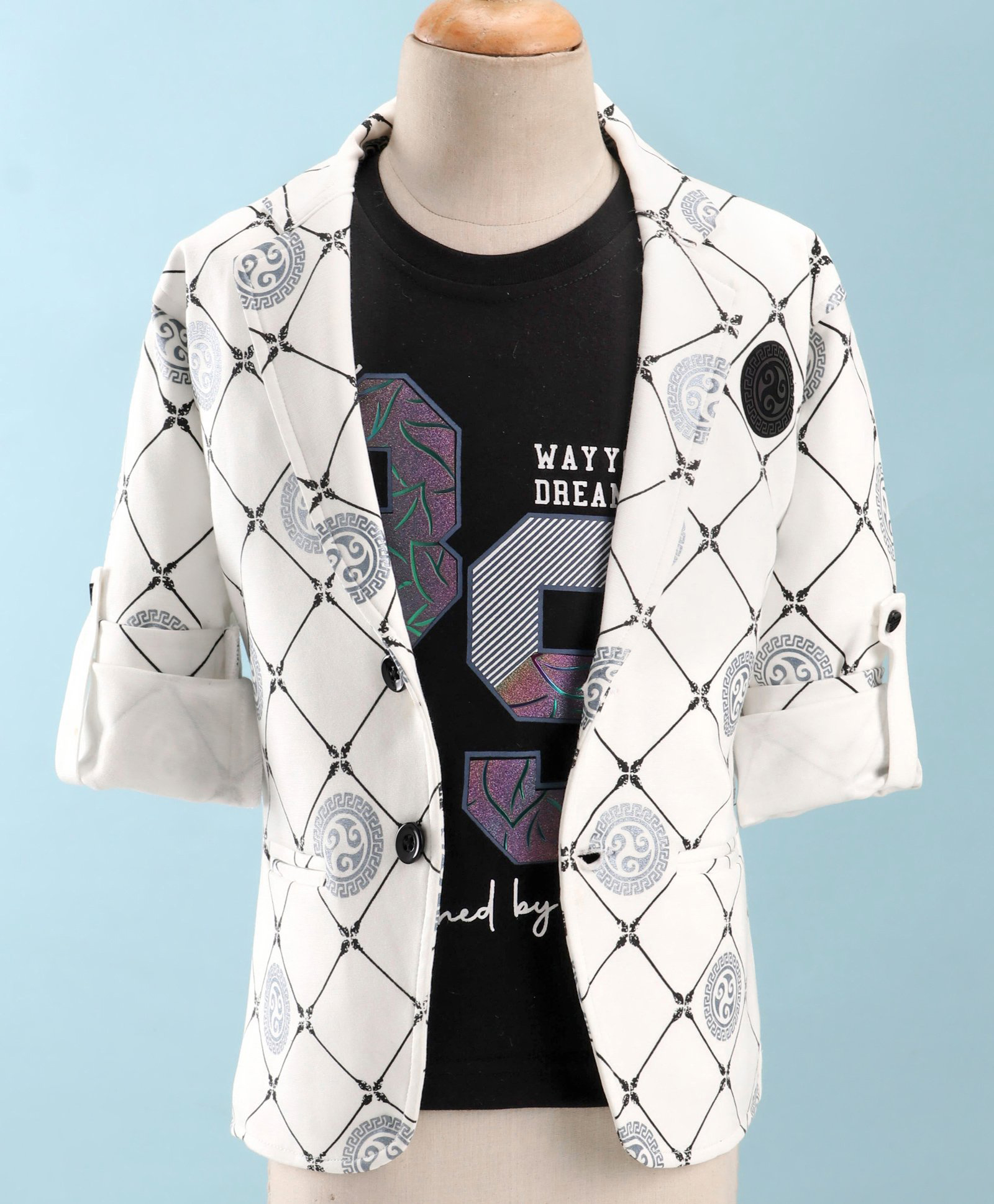 Dapper Dudes Full Sleeves Abstract Printed Blazer With Tee Set - White-image-23