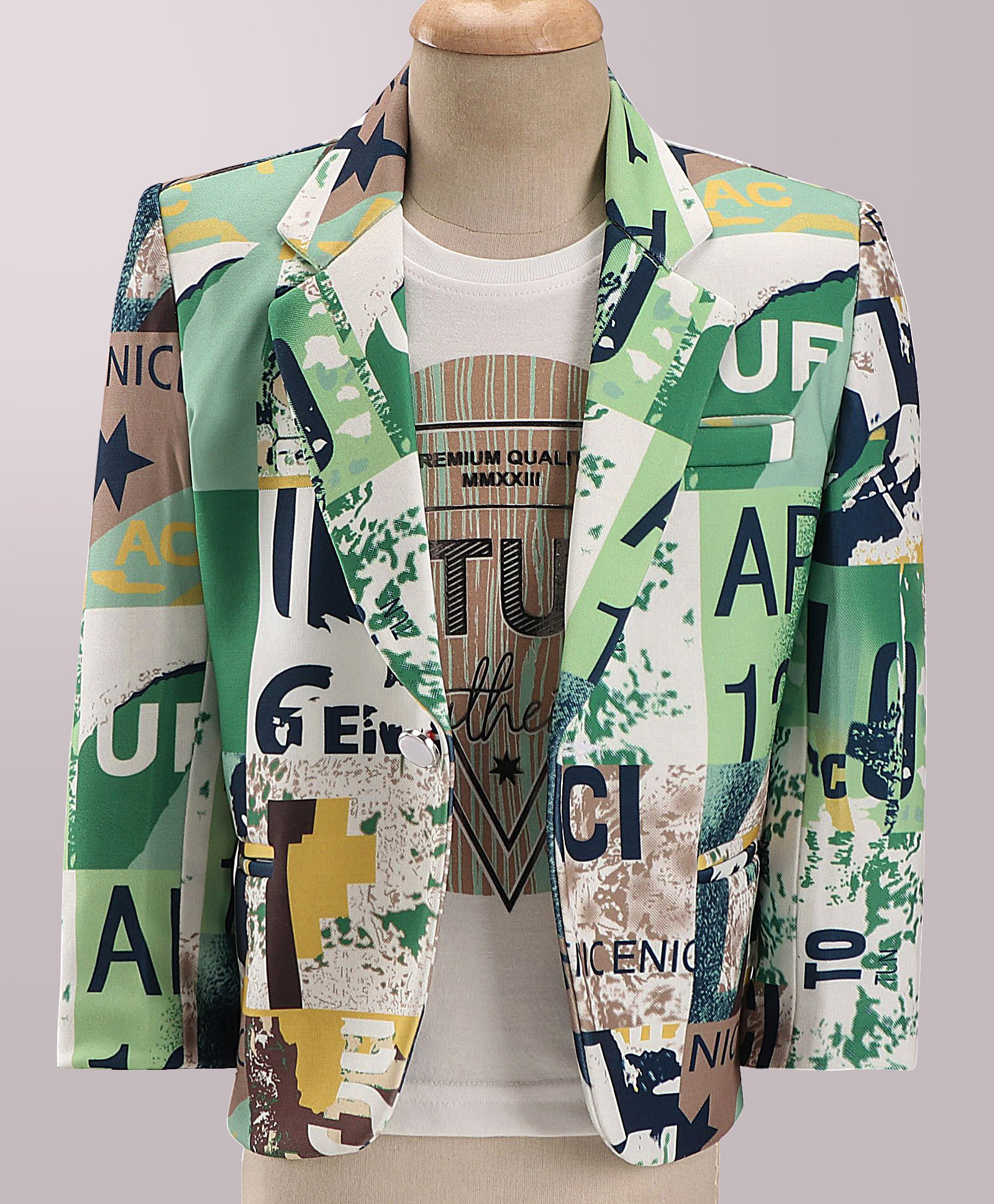Dapper Dudes Full Sleeves Alphabets Printed Blazer With Tee Set - Green-image-22