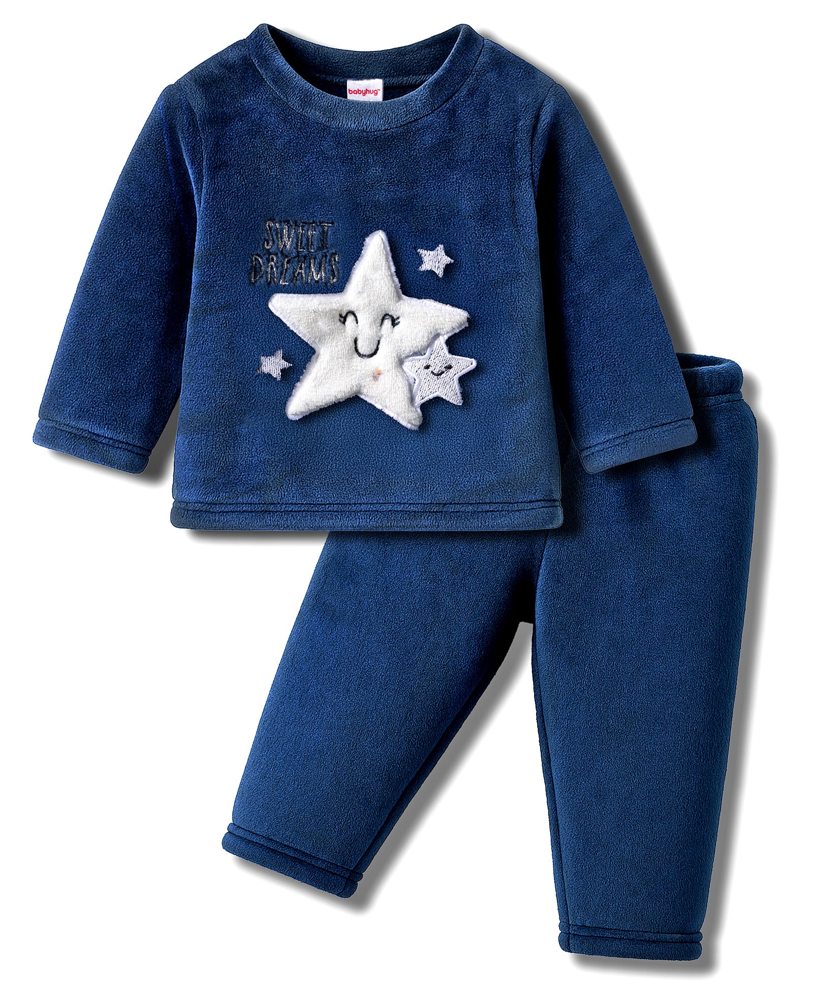 Babyhug Cotton Knit Full Sleeves Winter Wear Night Suit With Star Applique - Navy Blue-image-47