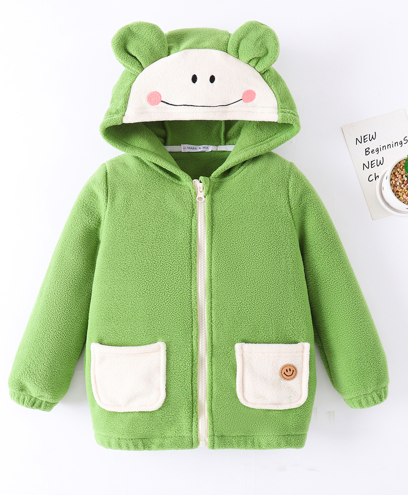Mark & Mia Full Sleeves Hooded Winter Jacket With Smiley Embroidery & Pockets - Green-image-31