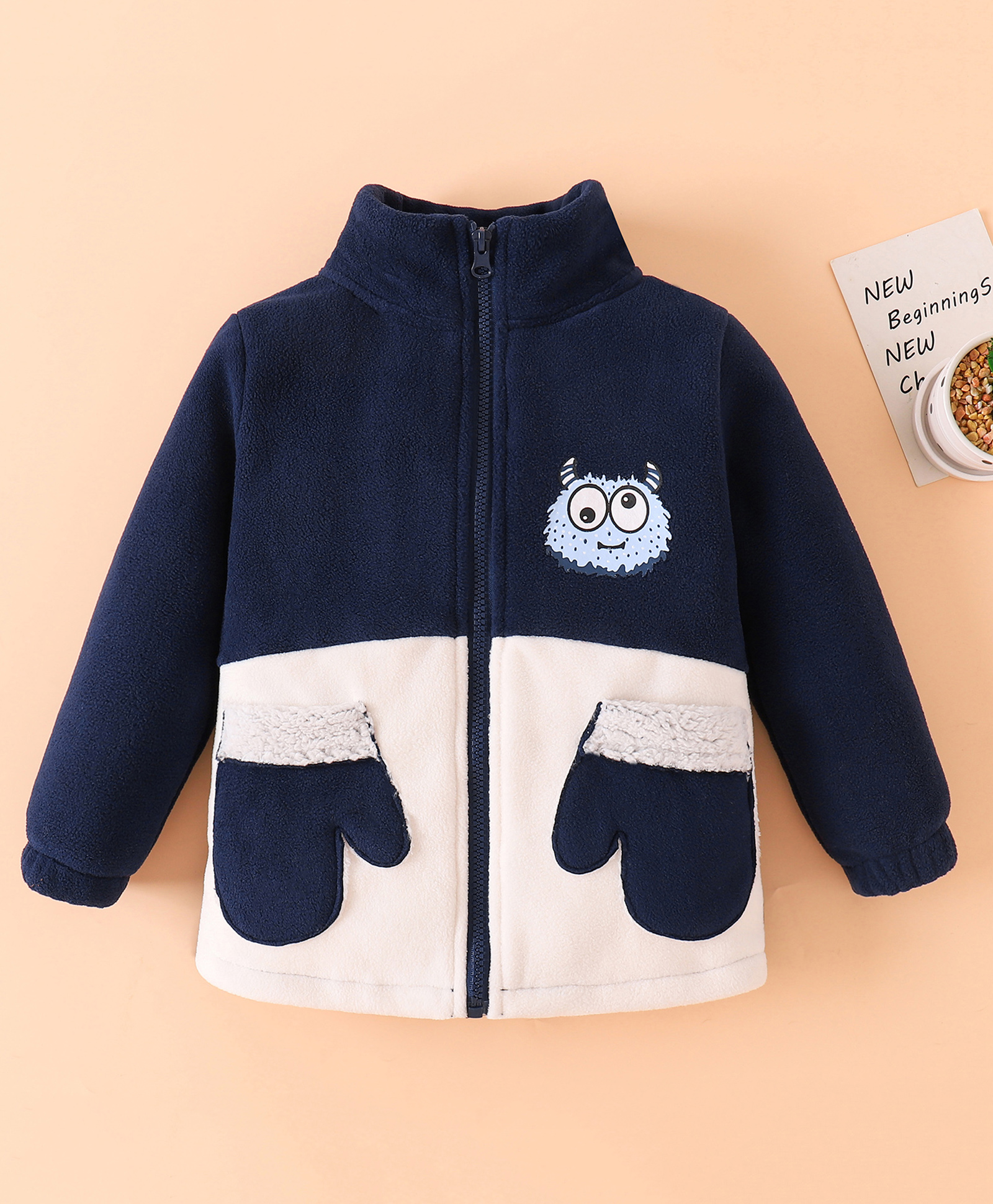 Mark & Mia Full Sleeves Winter Jacket With Kitty Print & Pockets - Navy Blue & White-picture-15