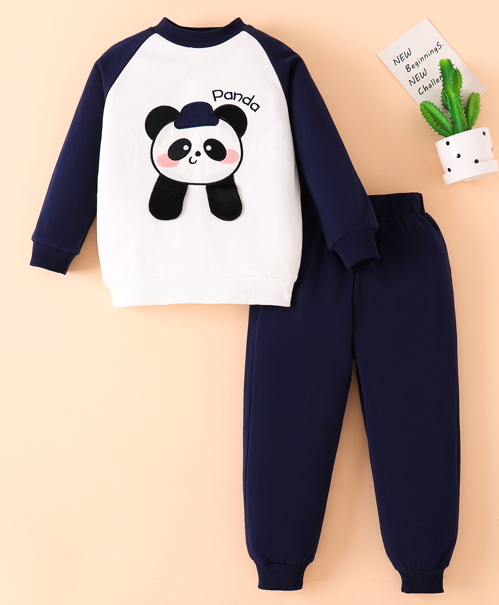 Mark & Mia Cotton Full Raglan Sleeves Winter Wear Suits with Panda Print - White & Navy Blue-image-23
