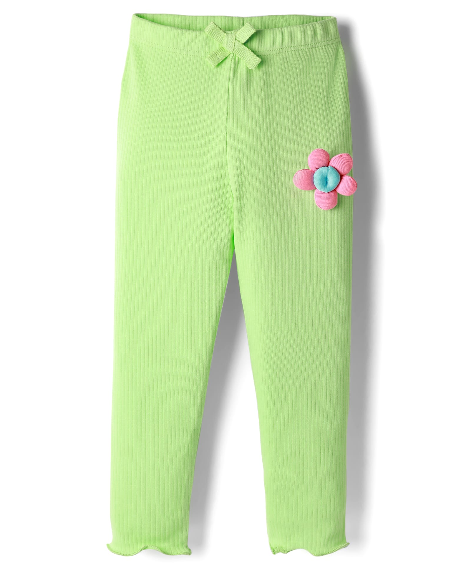 Babyhug Rib Cotton Knit Full Length Leggings With Stretch & Floral Applique - Green-image-11