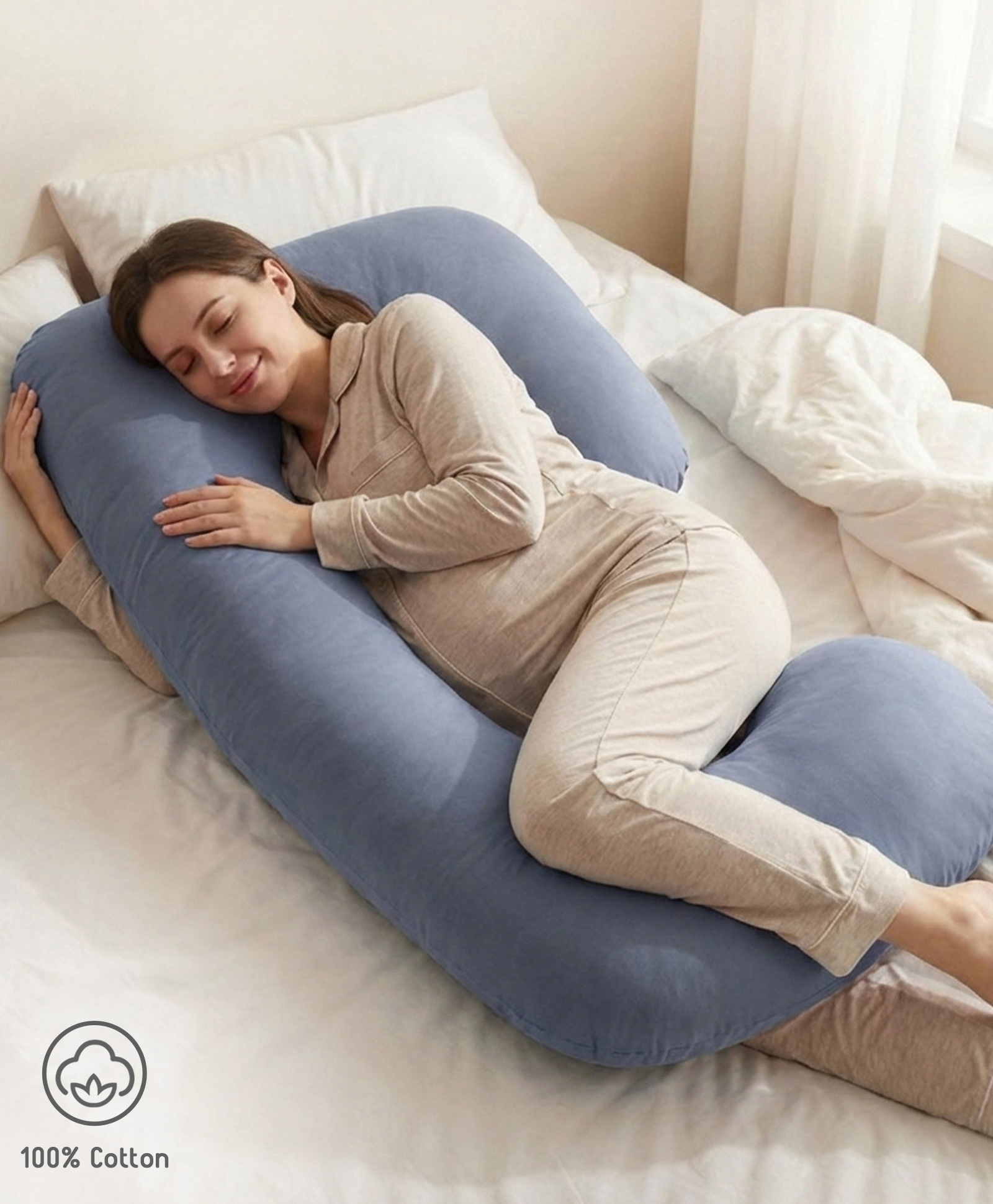 Babyhug 100% Cotton Flexible & Supportive C Shape Maternity Pillow - Grey| Soft & Firm| Breathable Fabric| Sleep Feeding & Back Support | Pre & Post Natal| Promotes Peaceful Sleep| Full Body Support