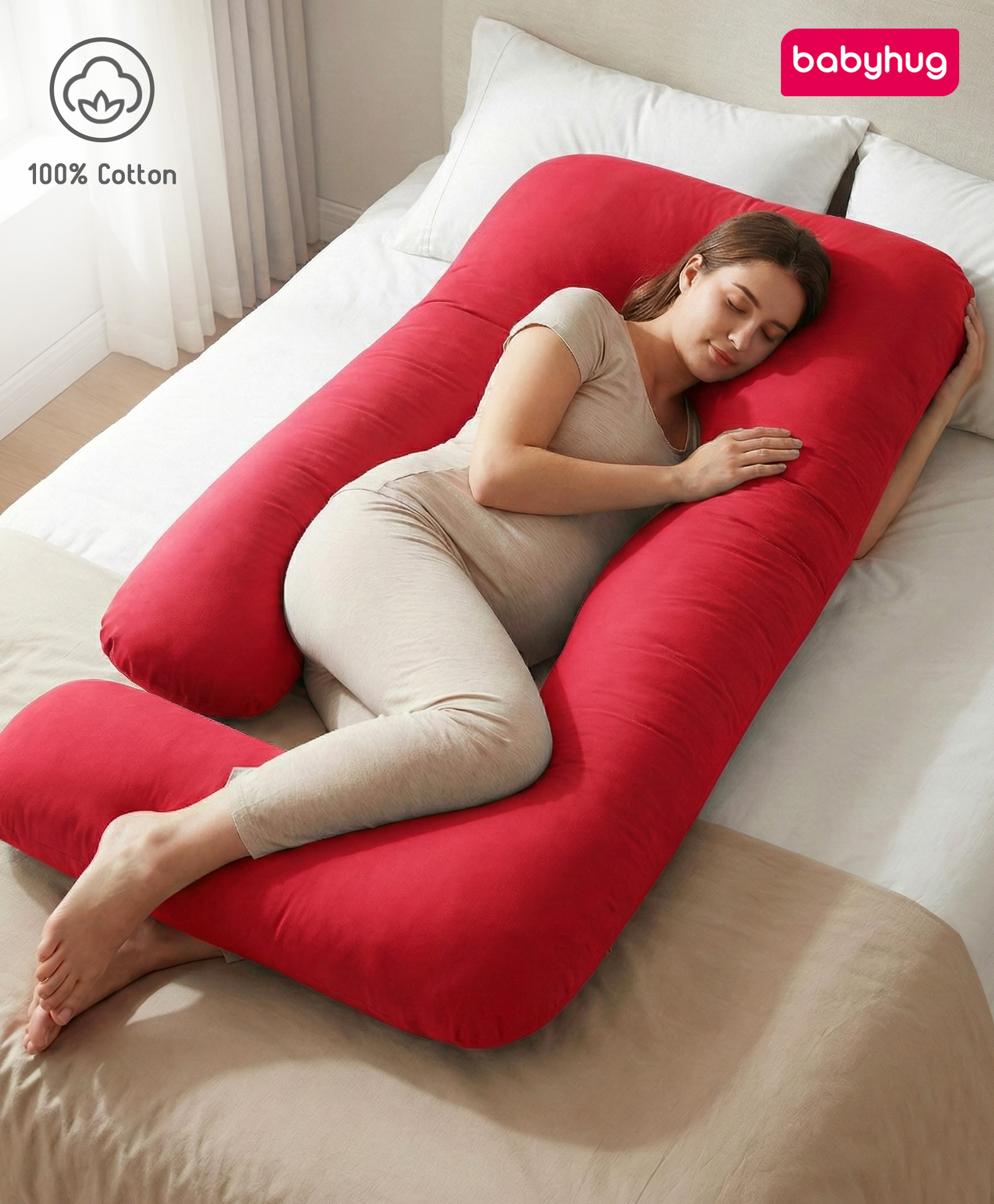Babyhug 100% Cotton Flexible & Supportive J Shape Maternity Pillow- Maroon| Soft & Firm| Breathable Fabric| Sleep, Feeding & Back Support | Pre & Post Natal| Promotes Peaceful Sleep| Full Body Support-image-27