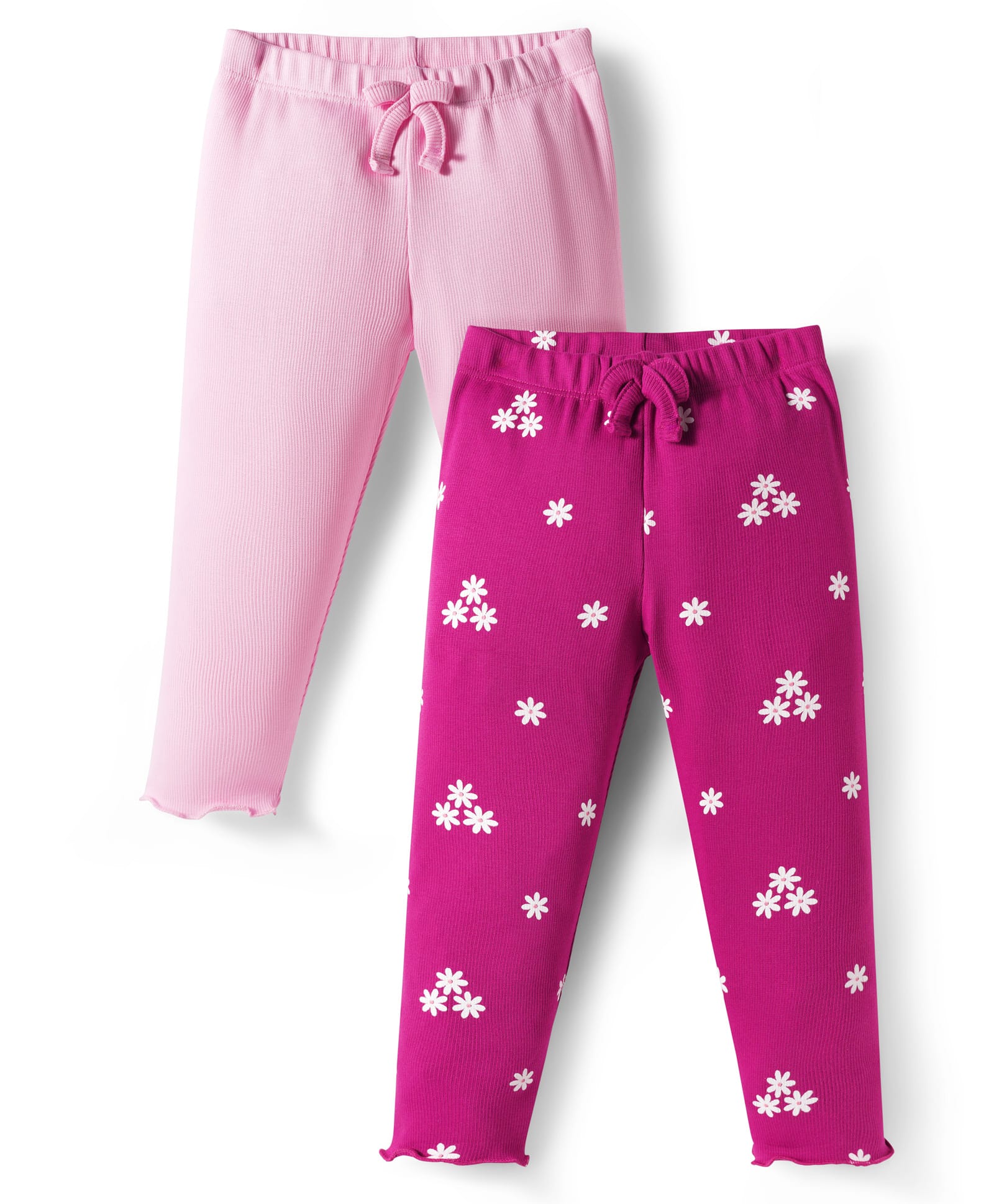Babyhug Cotton Lycra Knit Full Length Leggings With Stretch & Floral & Bow Applique Pack of 2 - Pink & Dark Pink-picture-28