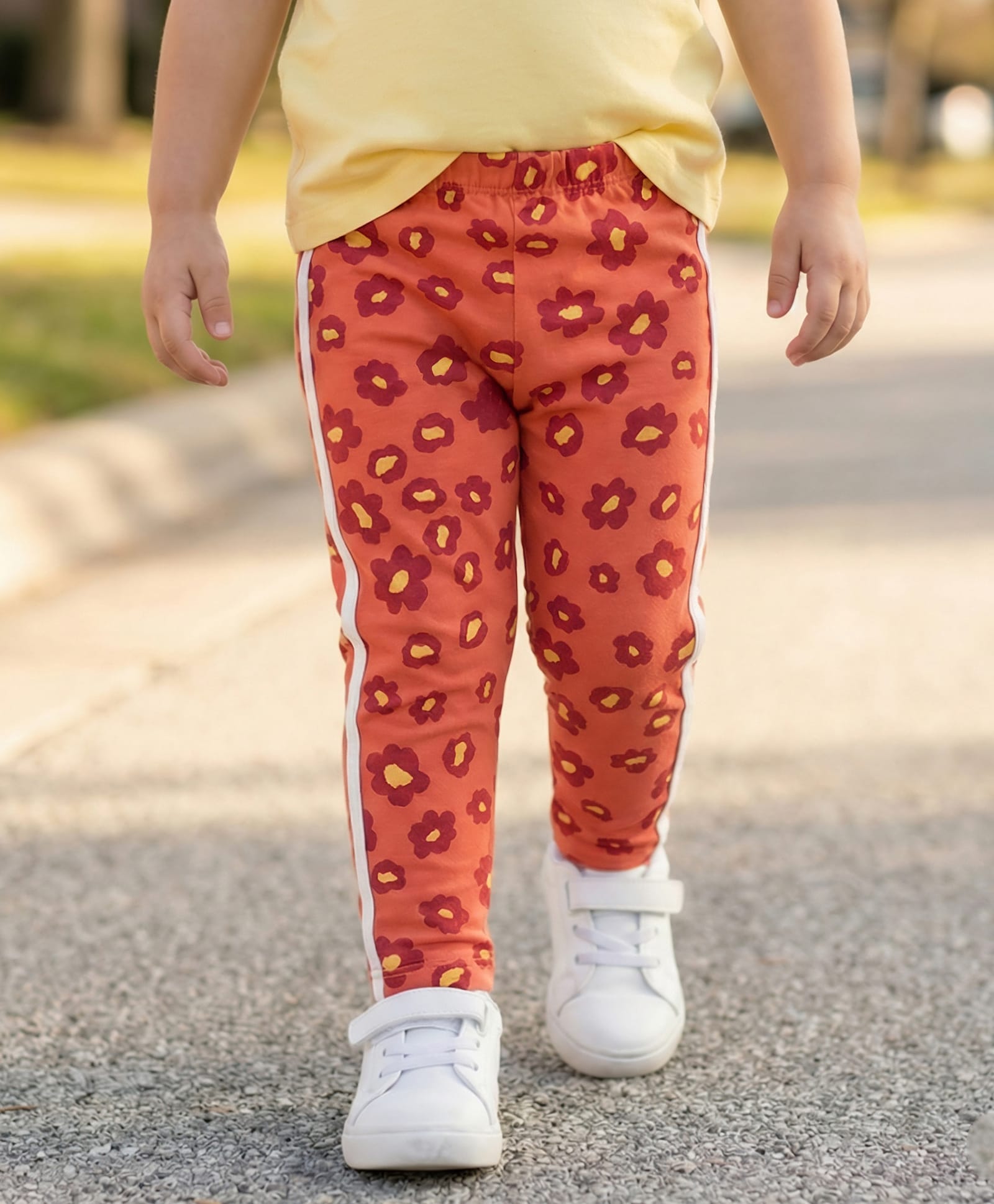 Babyhug Cotton Lycra Knit Full Length Leggings With Stretch & Floral Print - Rust Orange-picture-14
