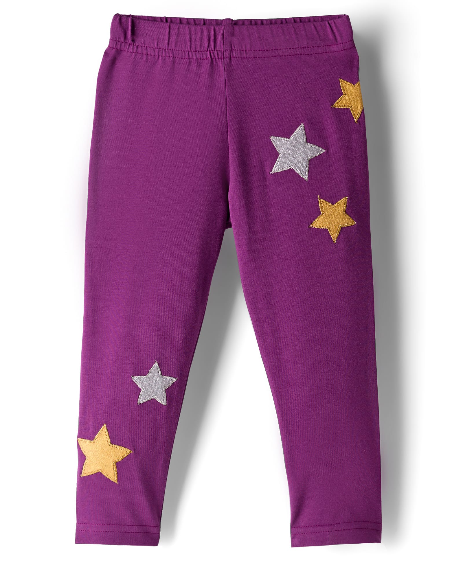 Babyhug Cotton Lycra Full Length Legging with Stretch & Stars Embroidery - Purple-picture-17