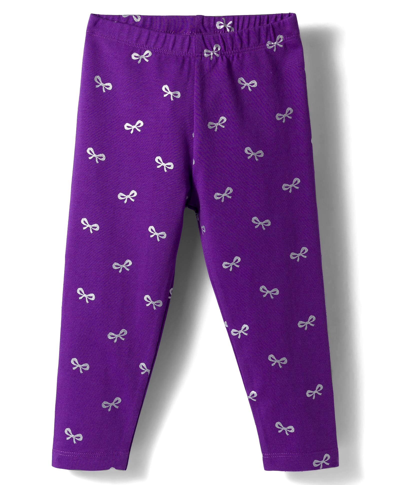 Babyhug Cotton Lycra Knit Full Length Leggings with Stretch & Bow Print - Purple-image-21