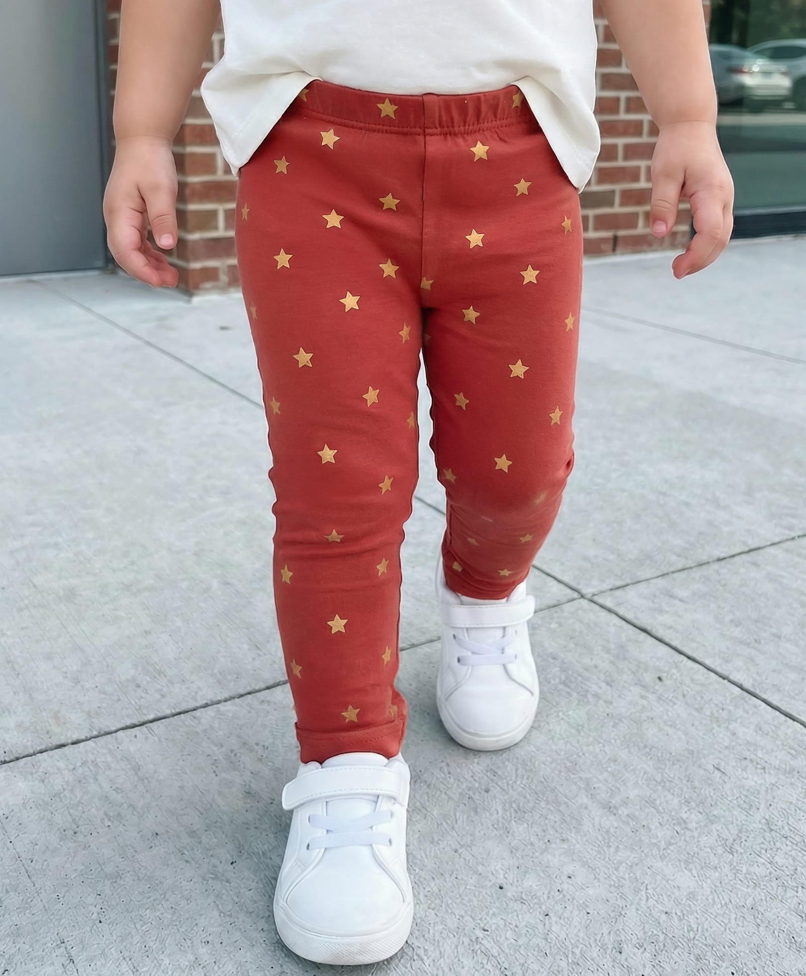 Babyhug Cotton Lycra Knit Full Length Leggings with Stretch & Stars Print - Rust Orange-image-35