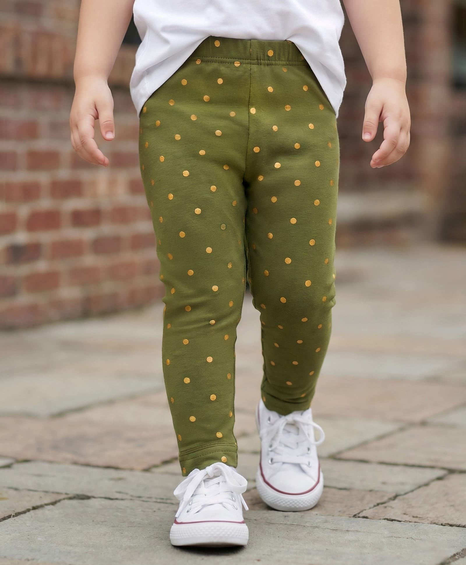 Babyhug Cotton Lycra Knit Full Length Leggings With Stretch & Polka Dots Print - Green-image-35
