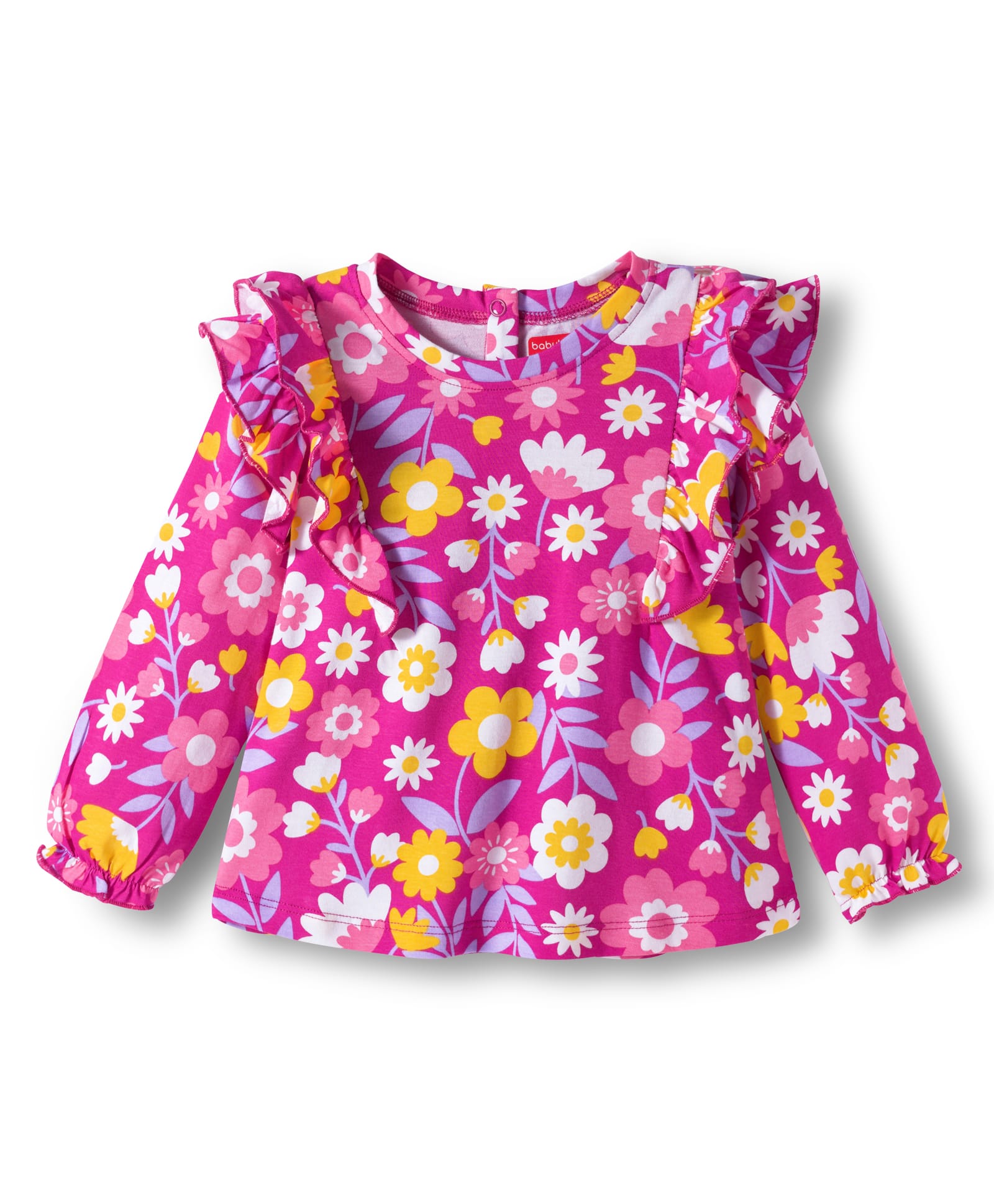 Babyhug 100% Cotton Knit Full Sleeves Top with Floral Print & Frill Detailing - Pink-picture-13