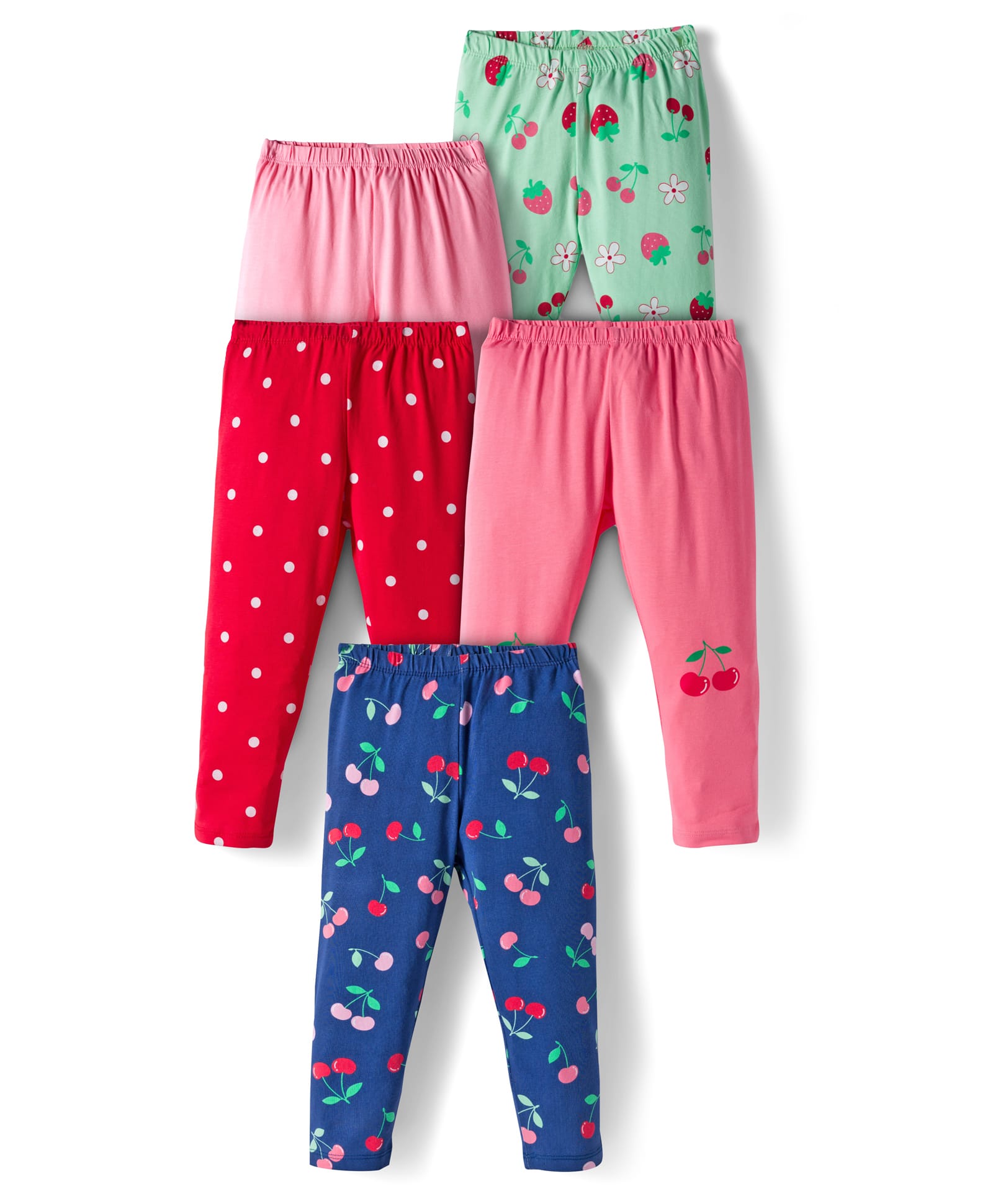 Babyhug Cotton Knit Full Length Leggings With Stretch Pack Of 5 - Multicolour-picture-30