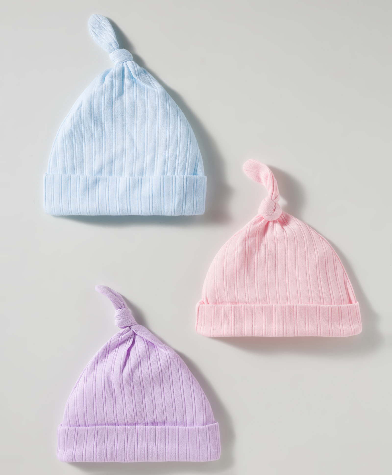 Zero Interlock Knit Caps with Knot Pack of 3 Lilac Light Blue & Peach - Diameter 17.5 cm-picture-25