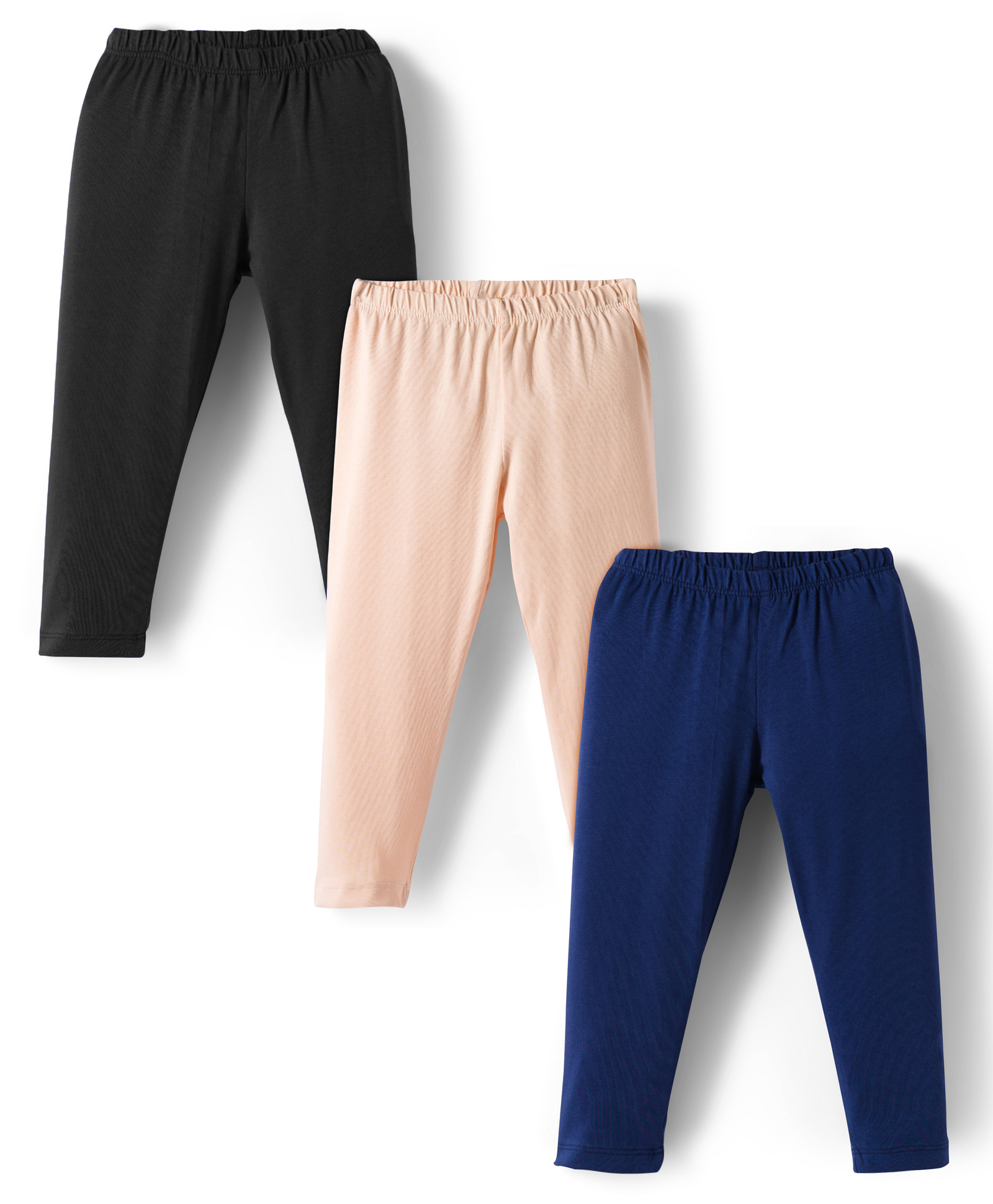 Babyhug Cotton Lycra Knit Full Length Solid Color Leggings With Stretch Pack of 3 - Beige & Navy Blue-image-33