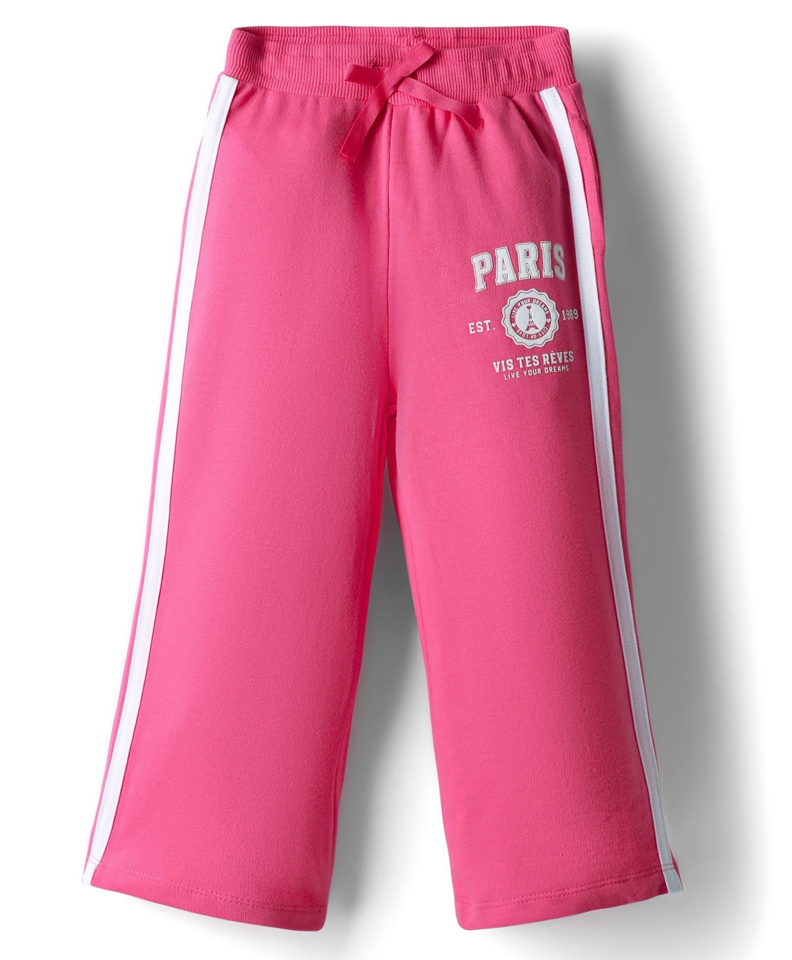 Babyhug French Terry Knit Full Length Track Pant with Tape Design & Paris Print - Dark Pink-image-33