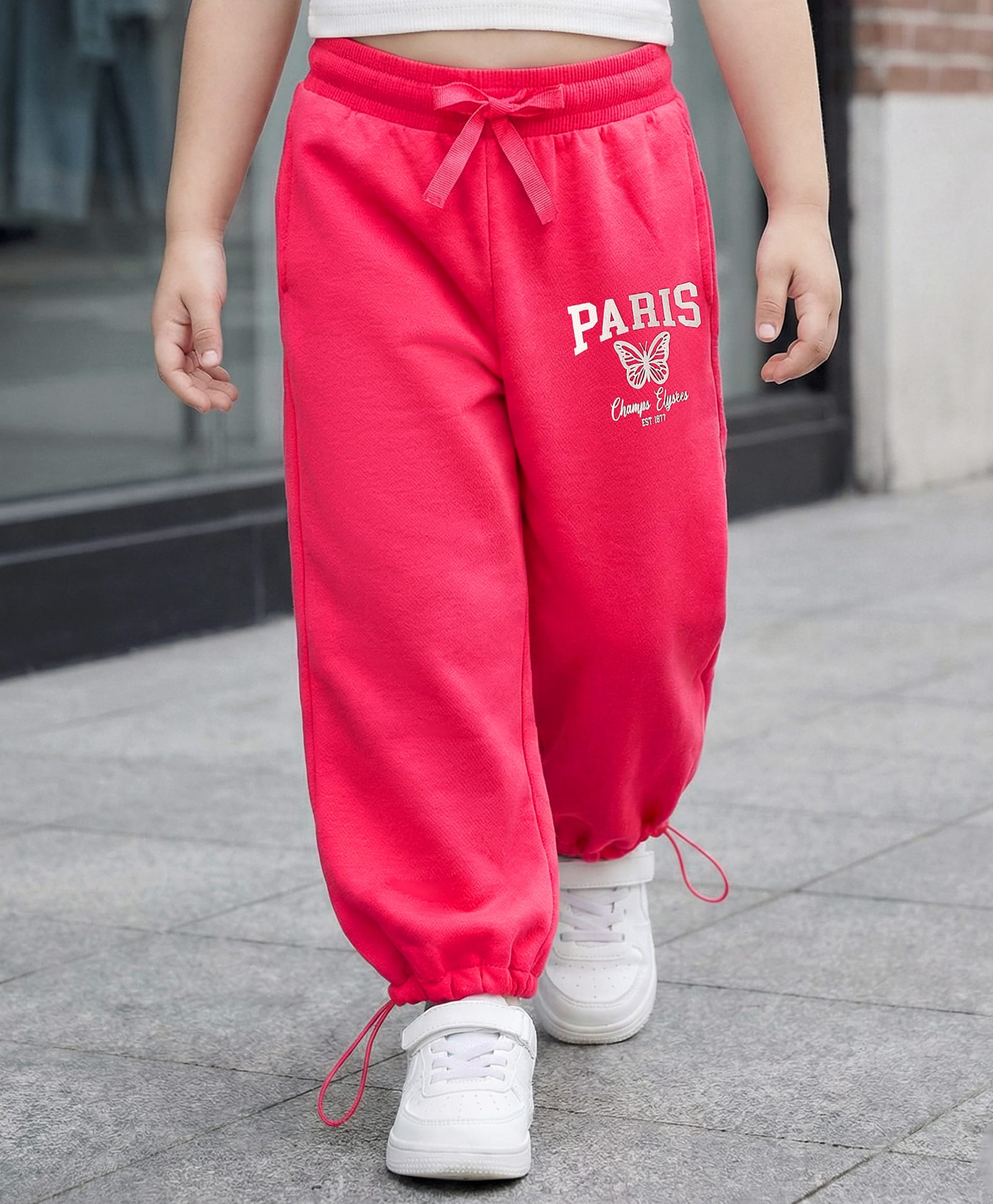Babyhug French Terry Knit Full Length Lounge Pant with Paris Print - Dark Pink-picture-22