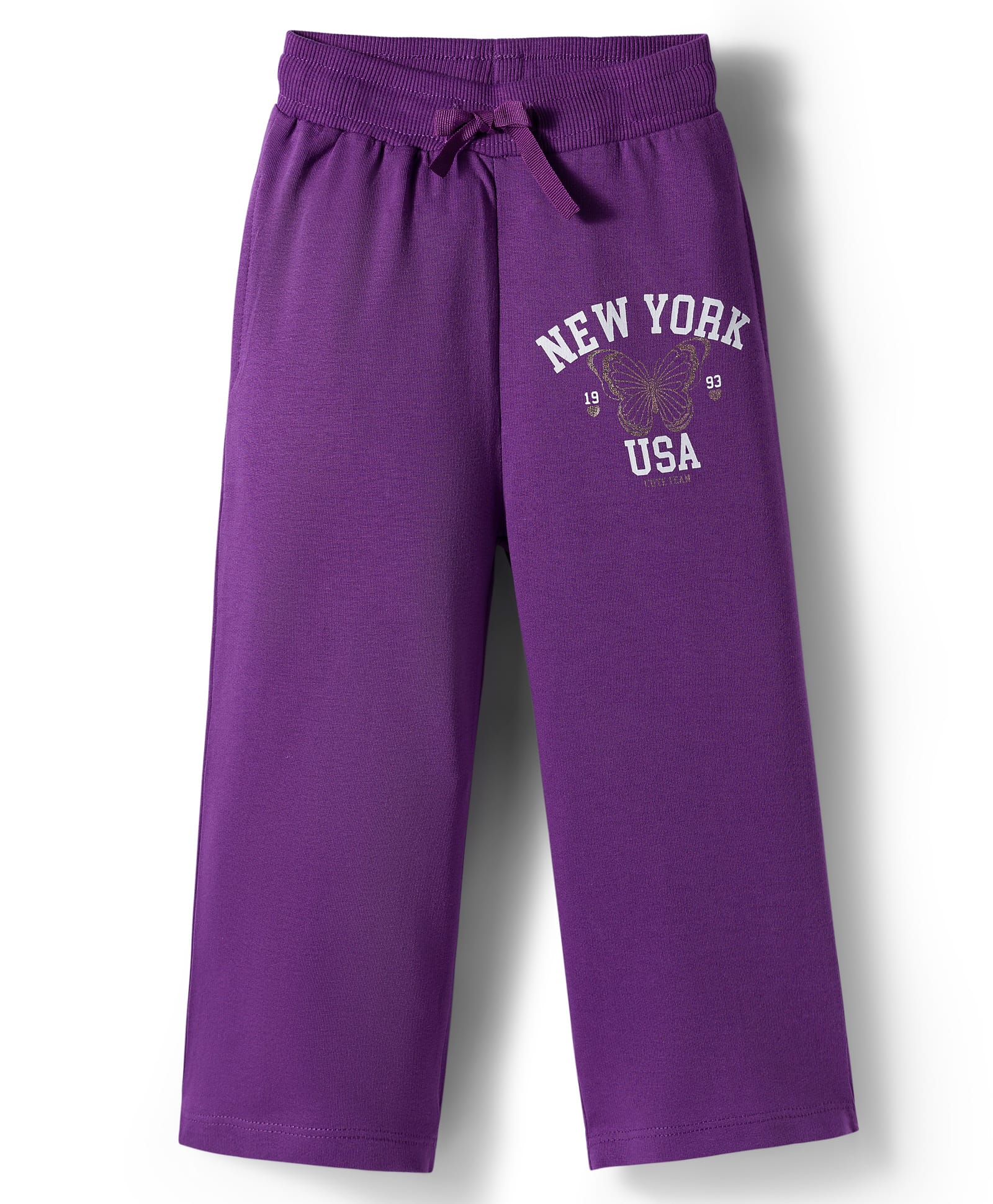Babyhug French Terry Full Length Lounge Pant With Text Print - Purple