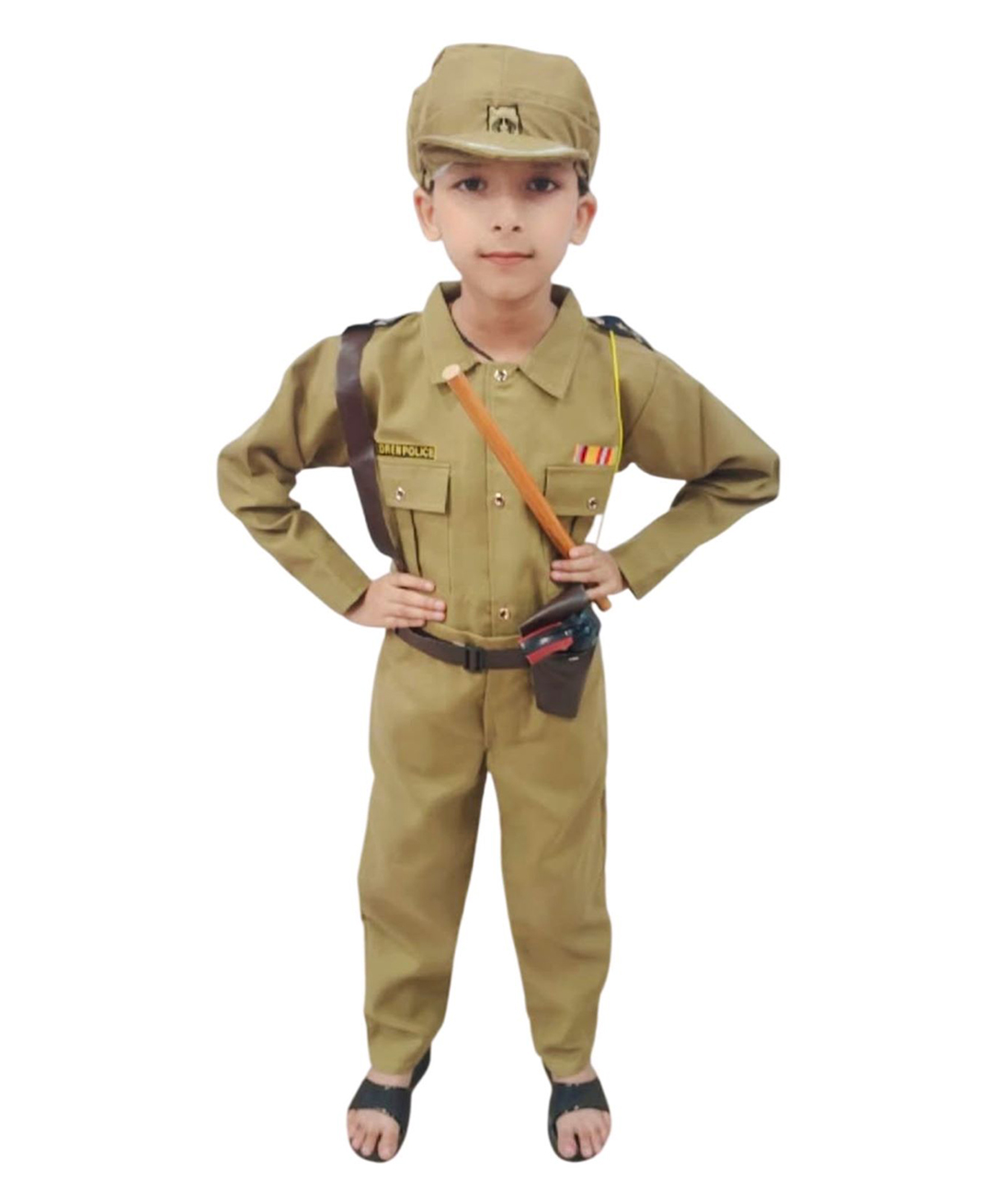 BookMyCostume Cotton Woven Full Sleeves Police Costume Set - Khaki-image-31