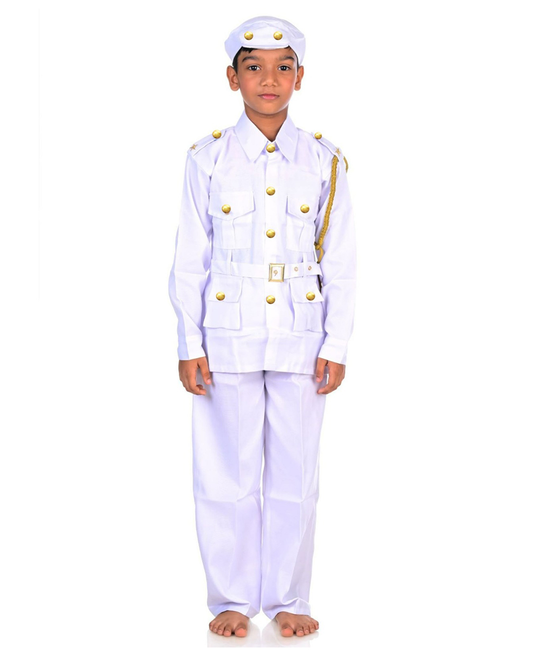 BookMyCostume Cotton Woven Independence Day Theme Full Sleeves Indian Navy Costume Set - White-image-25
