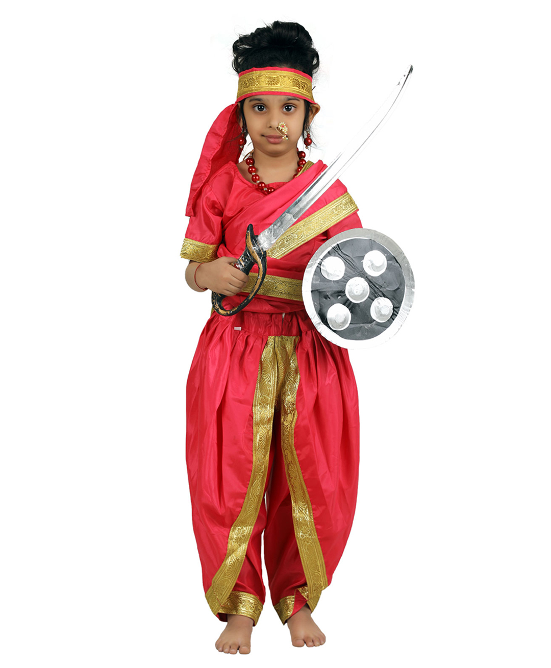 BookMyCostume Independence Day Theme Rani Laxmibai Costume Set - Pink & Golden
