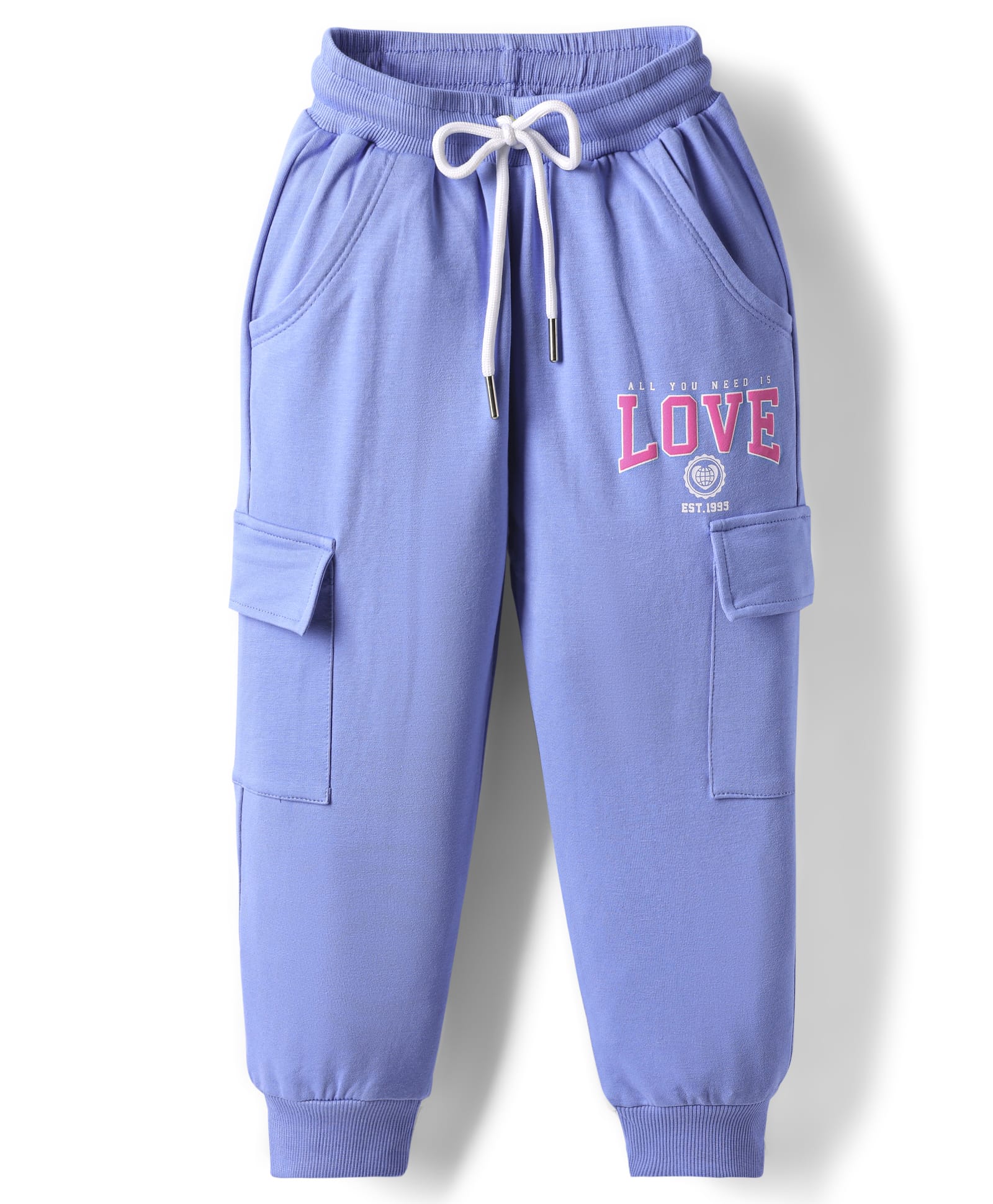 Smarty Girls Looper Knit Full Length Pajama With Text Print & Cargo Pockets - Royal Blue-picture-42
