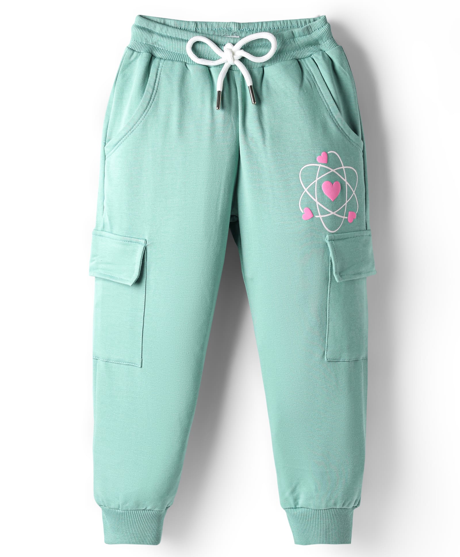 Smarty Girls Looper Knit Full Length Pajama With Heart Print & Cargo Pockets - Sea Green-picture-31