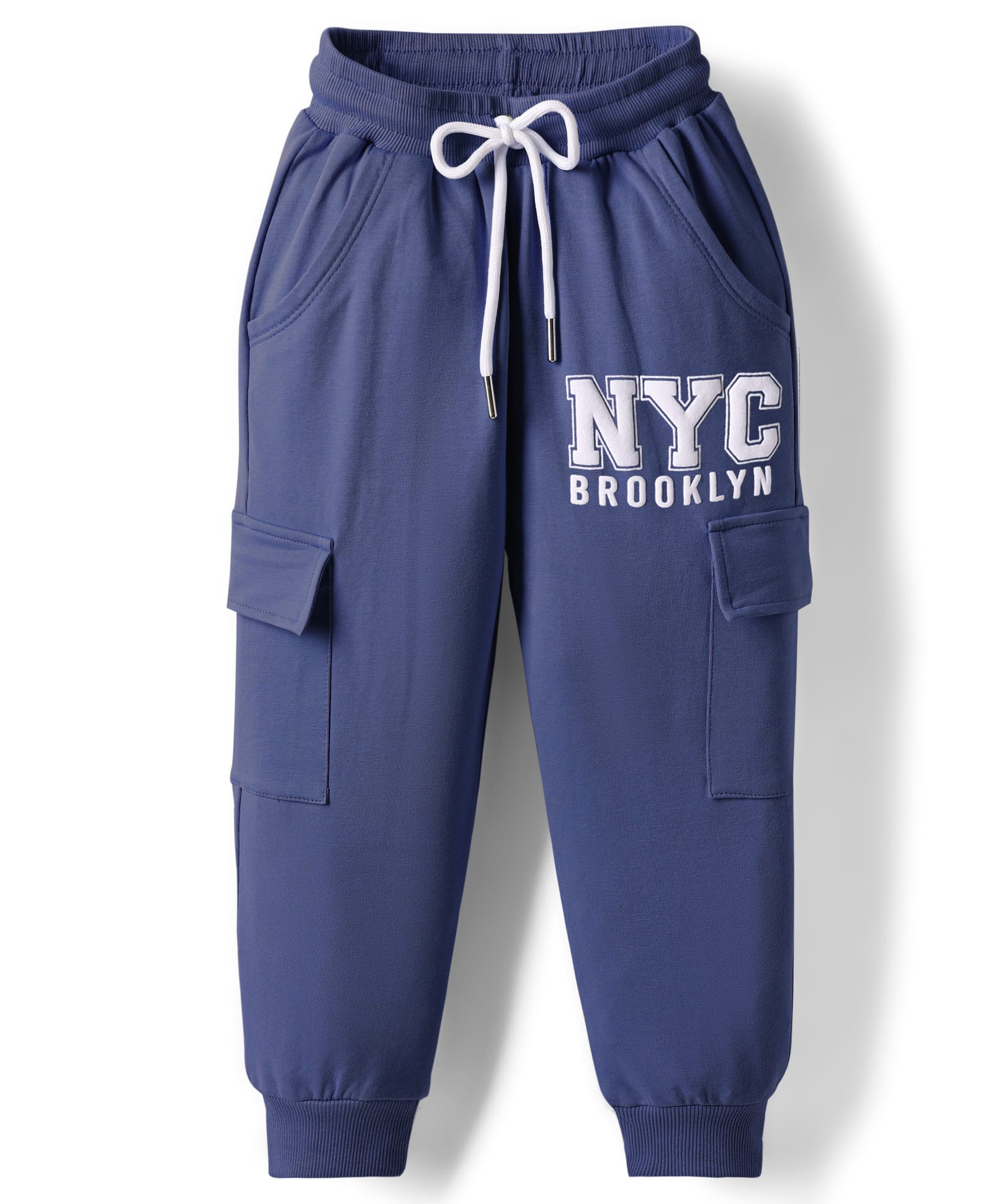 Smarty Girls Looper Knit Full Length Lounge Pant With Brooklyn Print & Cargo Pockets - Navy Blue-image-47